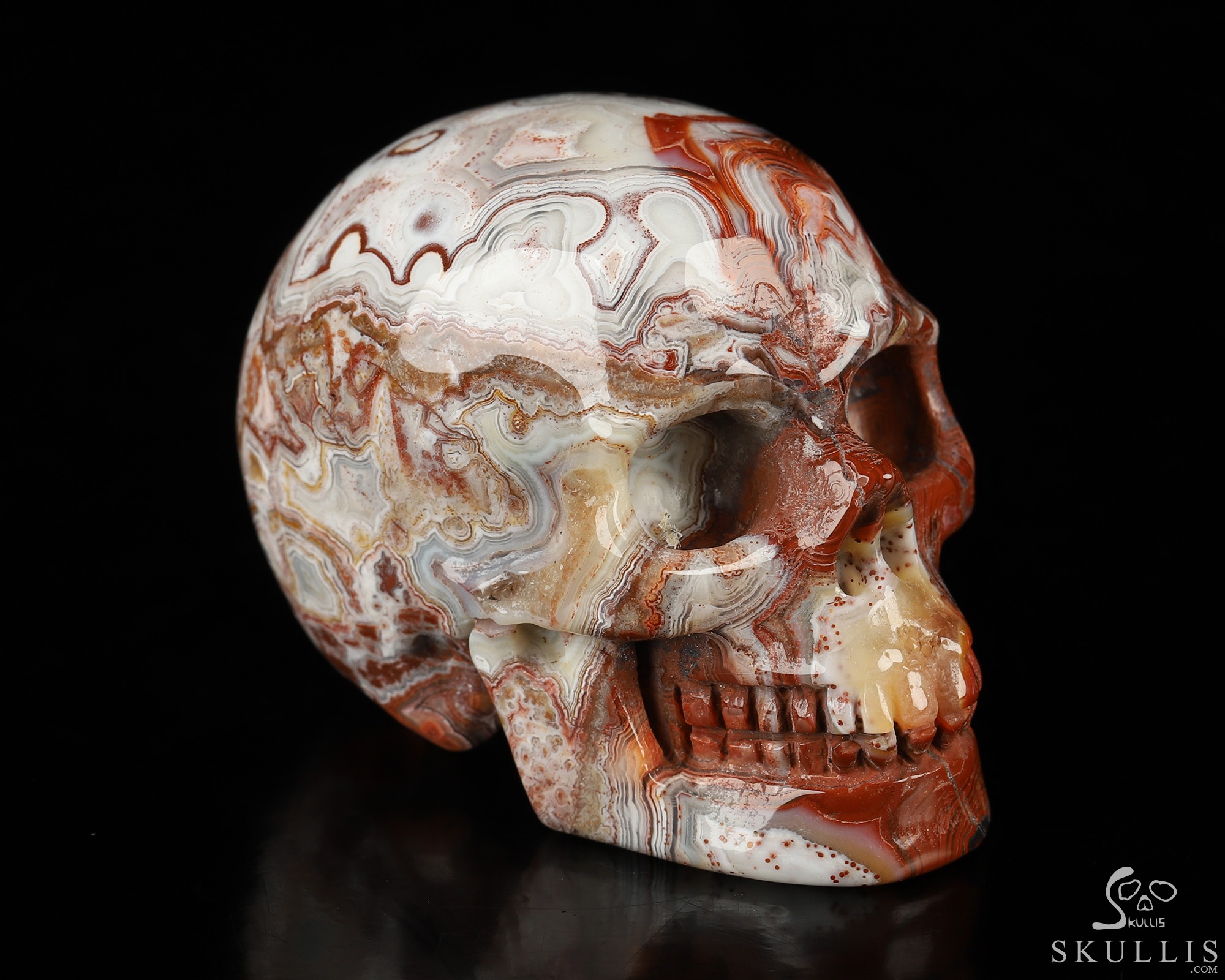 Gemstone 2.0" Red Crazy Lace Agate Hand Carved Crystal Skull, Realistic, Crystal Healing Gemstone 2.0" Red Crazy Lace Agate Hand Carved Crystal Skull, Realistic, Crystal Healing