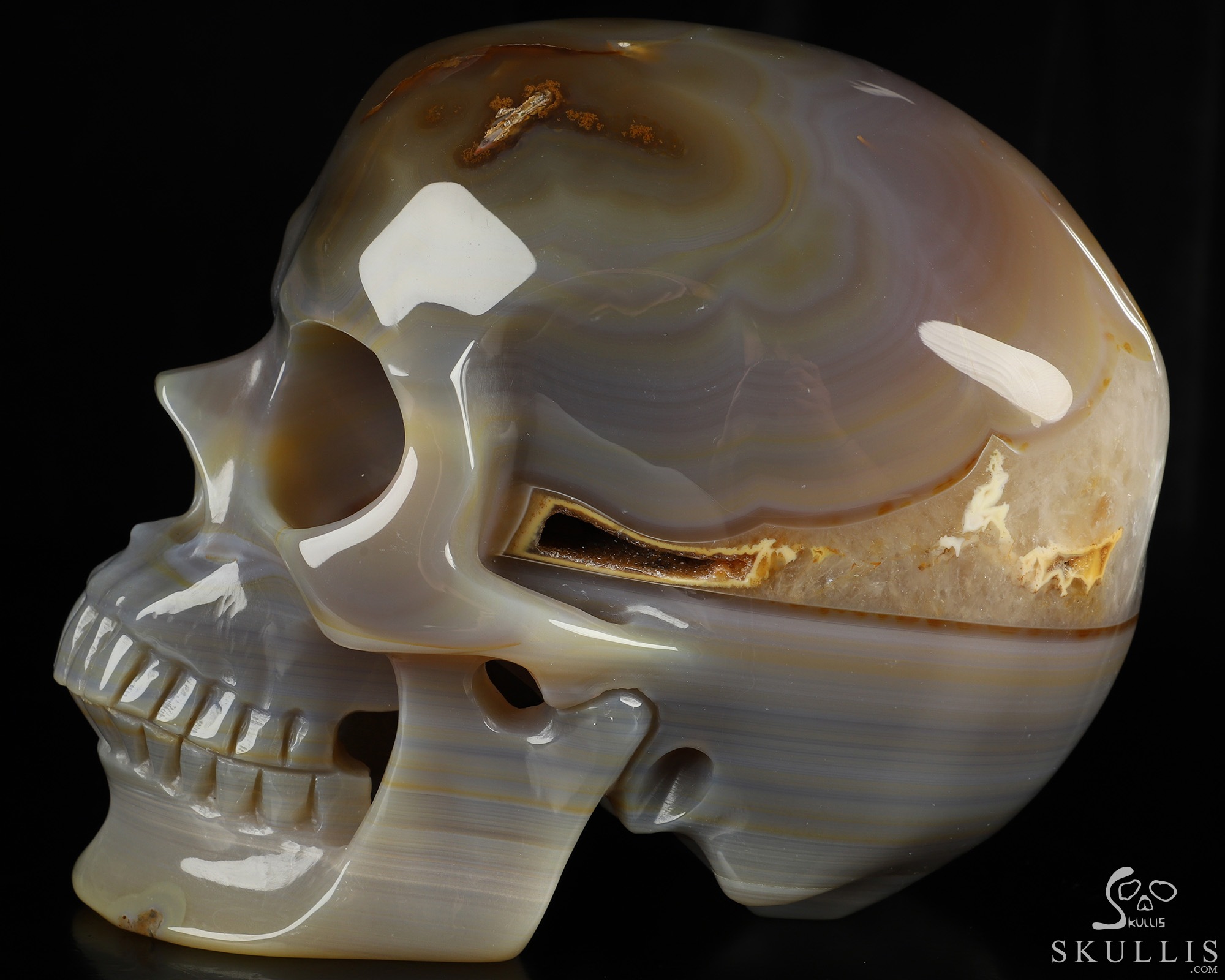 Lifesized 6.7" Agate Geode Hand Carved Crystal Skull, Super Realistic, Crystal Healing Lifesized 6.7" Agate Geode Hand Carved Crystal Skull, Super Realistic, Crystal Healing