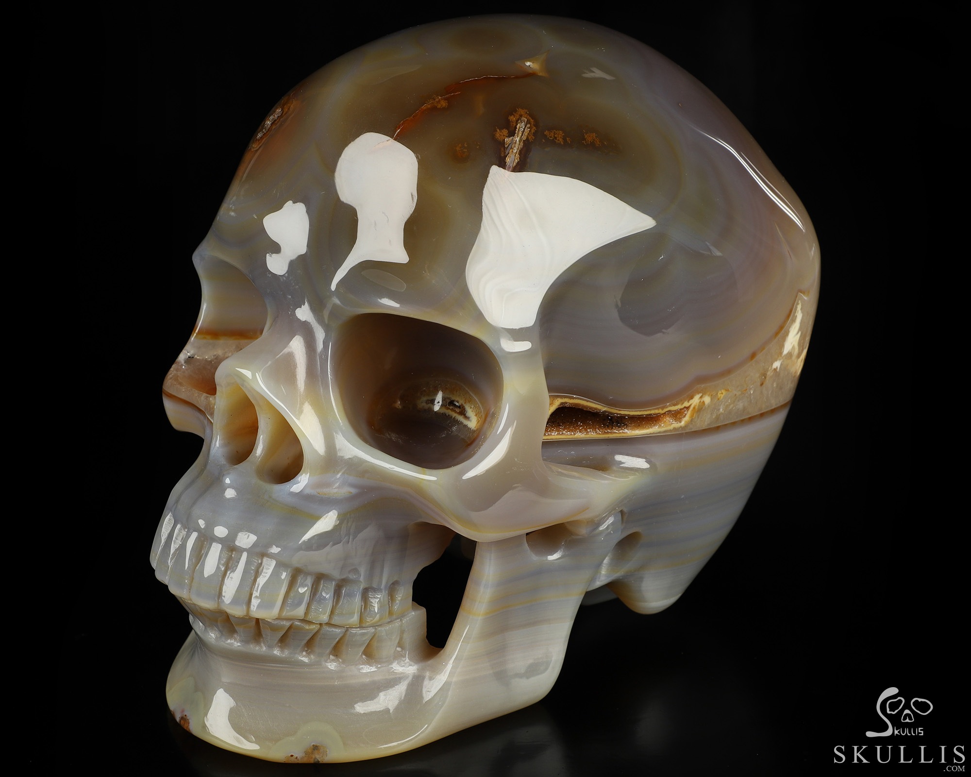 Lifesized 6.7" Agate Geode Hand Carved Crystal Skull, Super Realistic, Crystal Healing Lifesized 6.7" Agate Geode Hand Carved Crystal Skull, Super Realistic, Crystal Healing