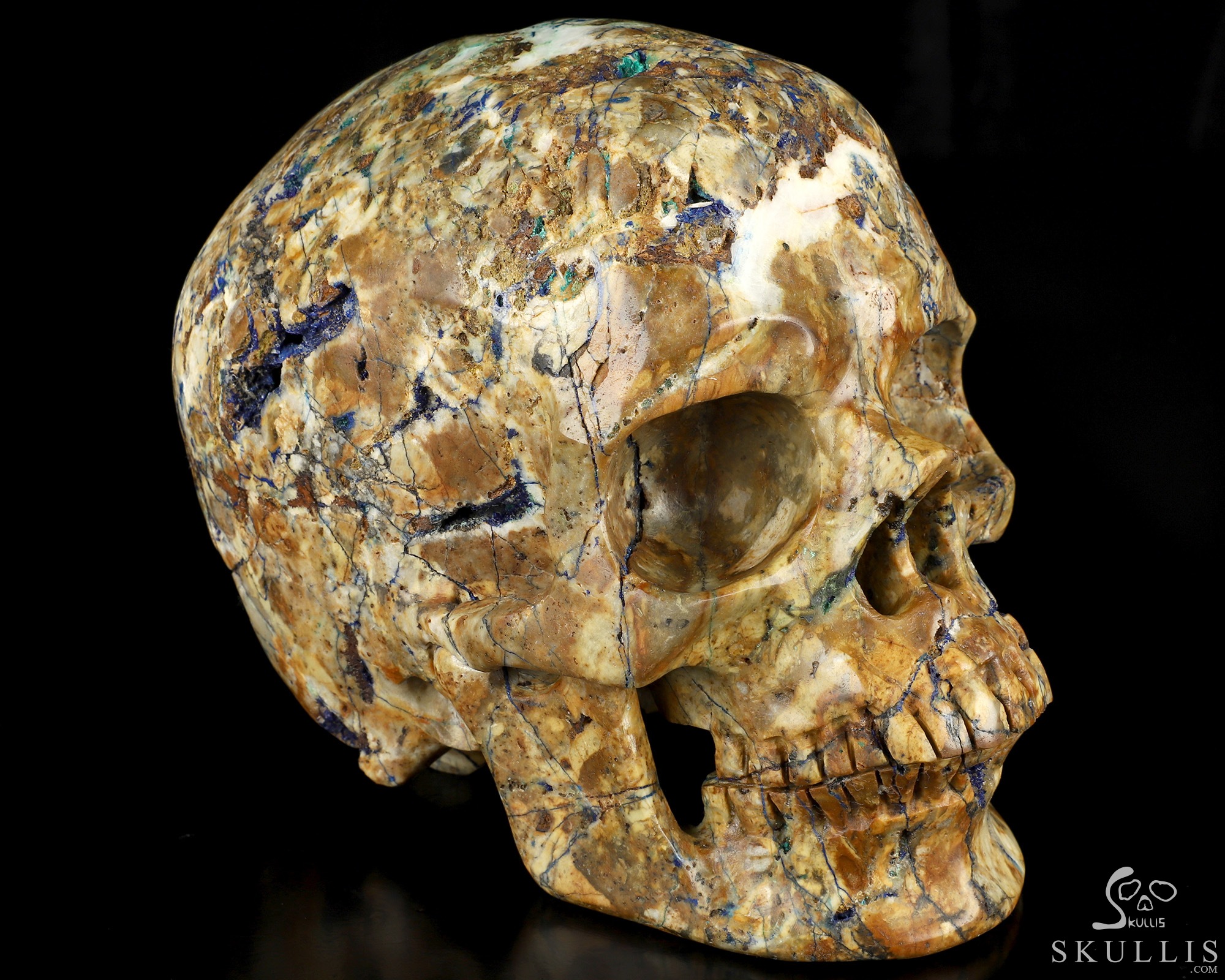 Lifesized 6.5" Azurite Chessylite Hand Carved Crystal Skull, Super Realistic, Crystal Healing Lifesized 6.5" Azurite Chessylite Hand Carved Crystal Skull, Super Realistic, Crystal Healing