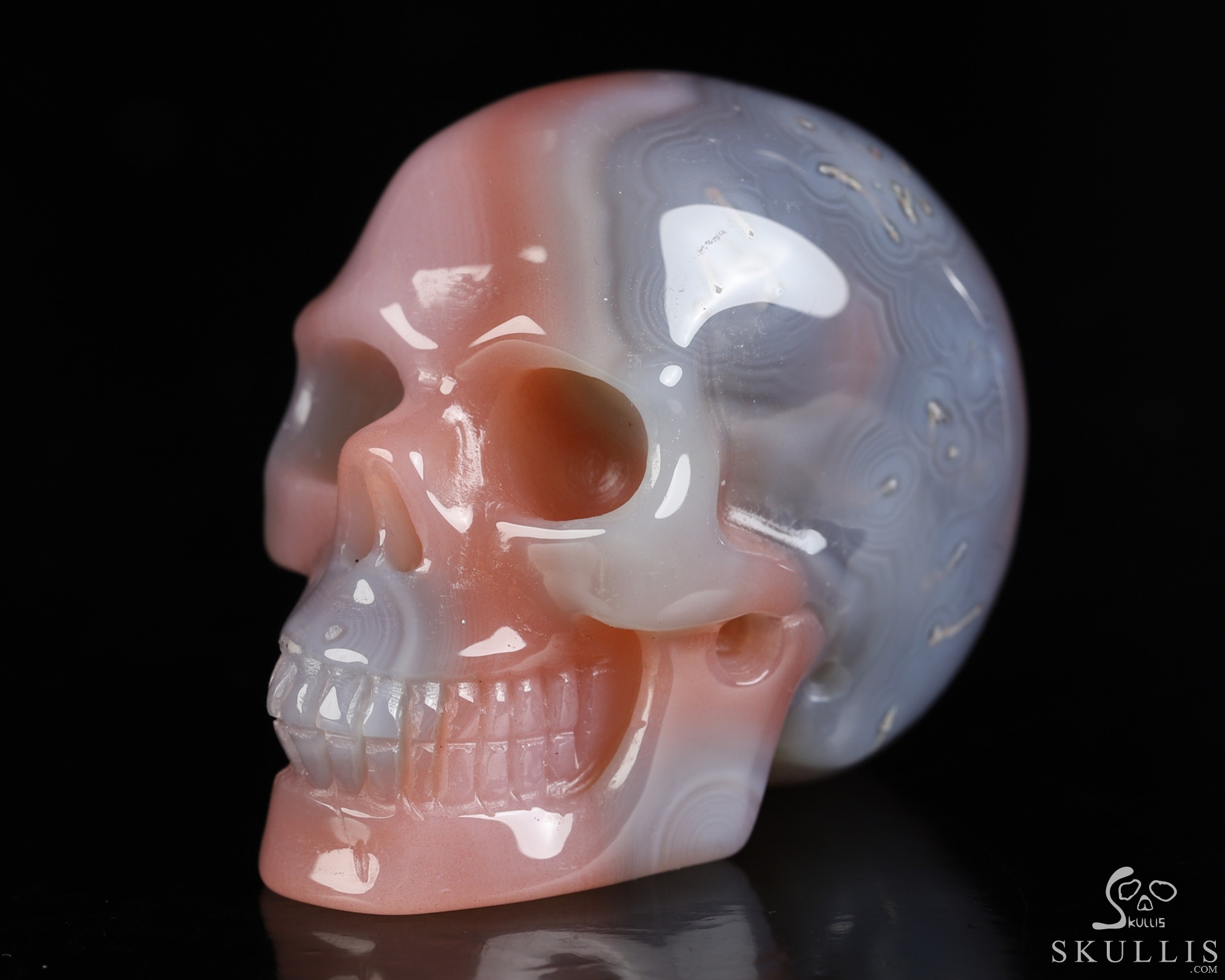 Gemstone 2.0" Mozambique Agate Hand Carved Crystal Skull, Realistic, Crystal Healing Gemstone 2.0" Mozambique Agate Hand Carved Crystal Skull, Realistic, Crystal Healing