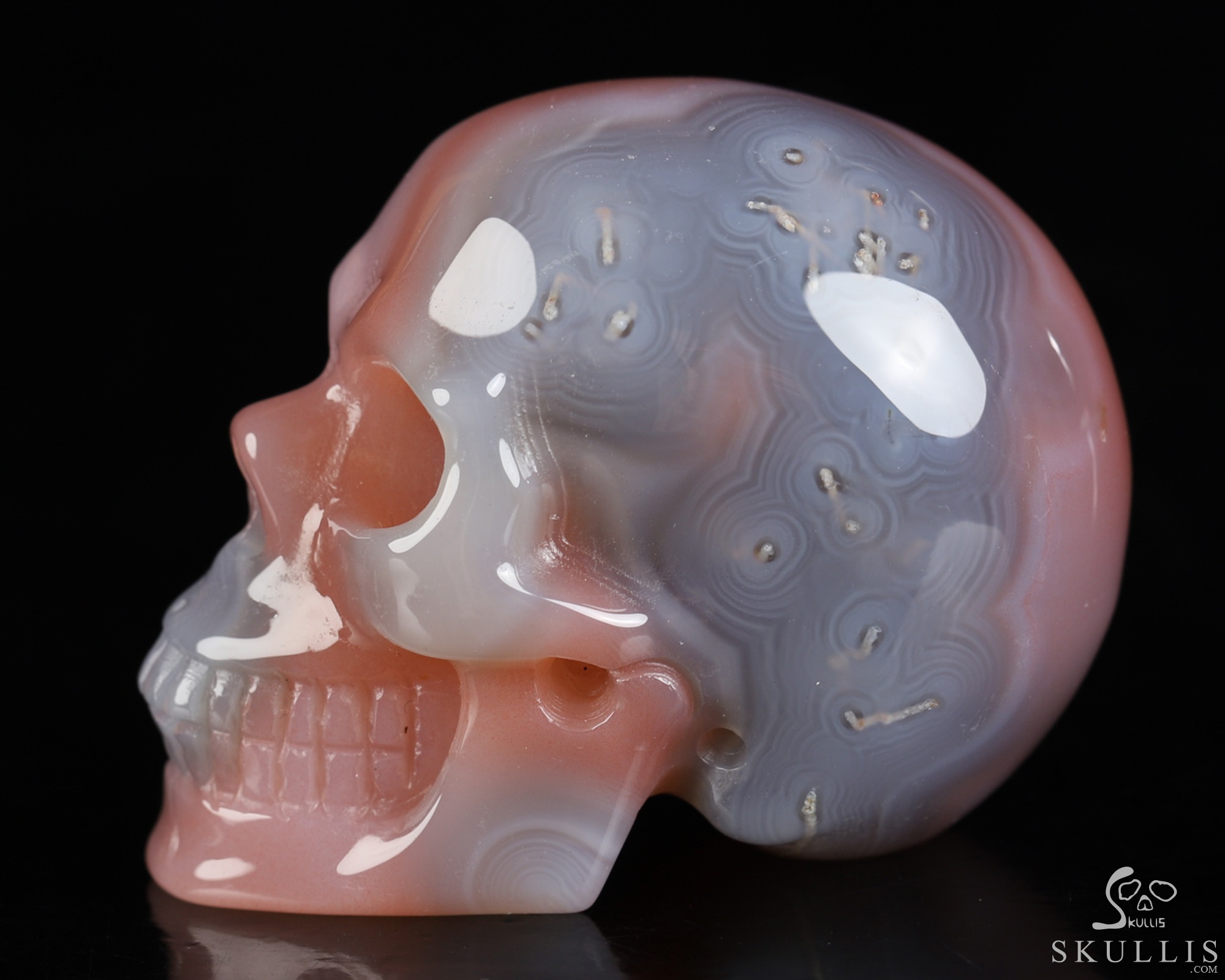 Gemstone 2.0" Mozambique Agate Hand Carved Crystal Skull, Realistic, Crystal Healing Gemstone 2.0" Mozambique Agate Hand Carved Crystal Skull, Realistic, Crystal Healing