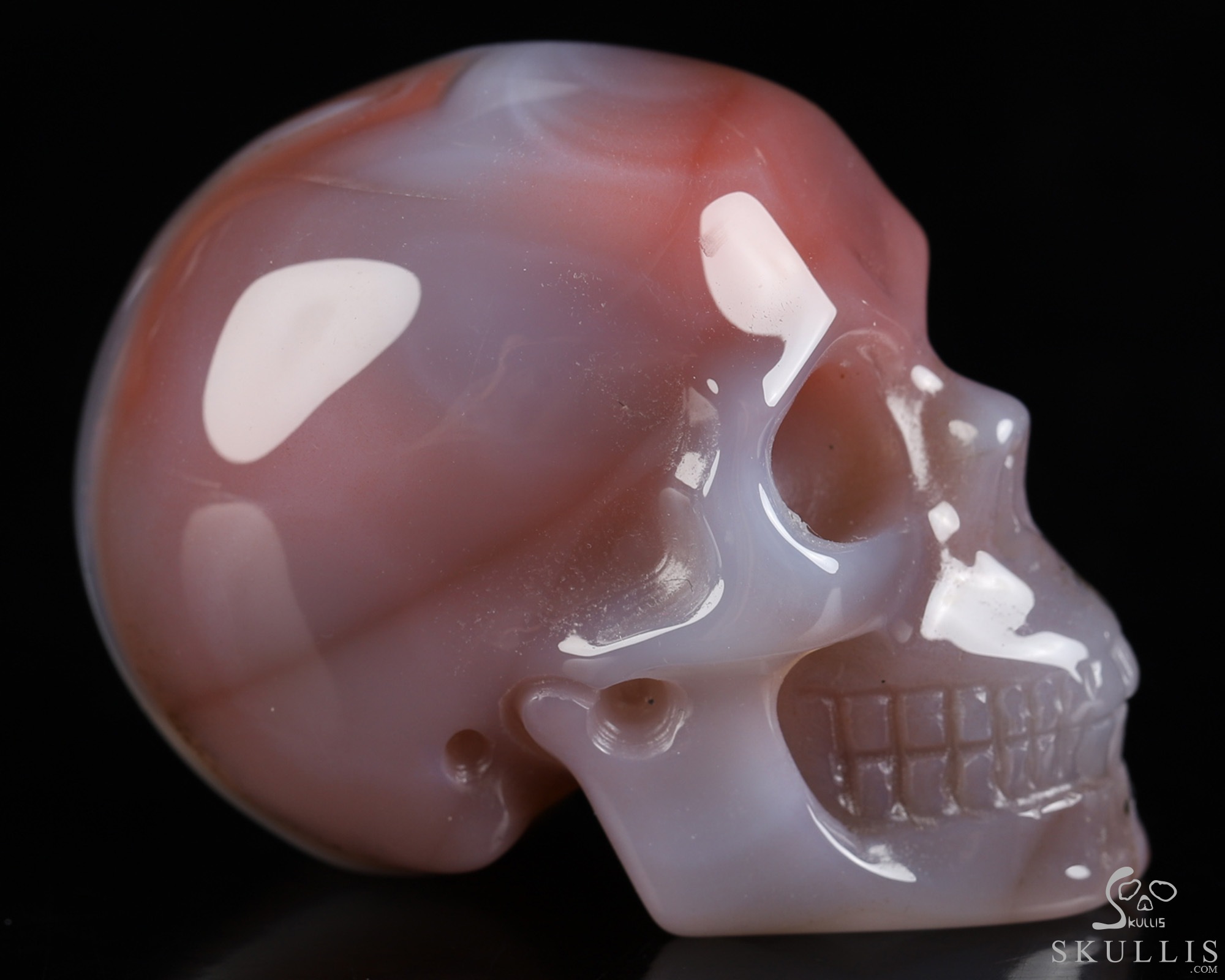 Gemstone 1.9" Mozambique Agate Hand Carved Crystal Skull, Realistic, Crystal Healing Gemstone 1.9" Mozambique Agate Hand Carved Crystal Skull, Realistic, Crystal Healing