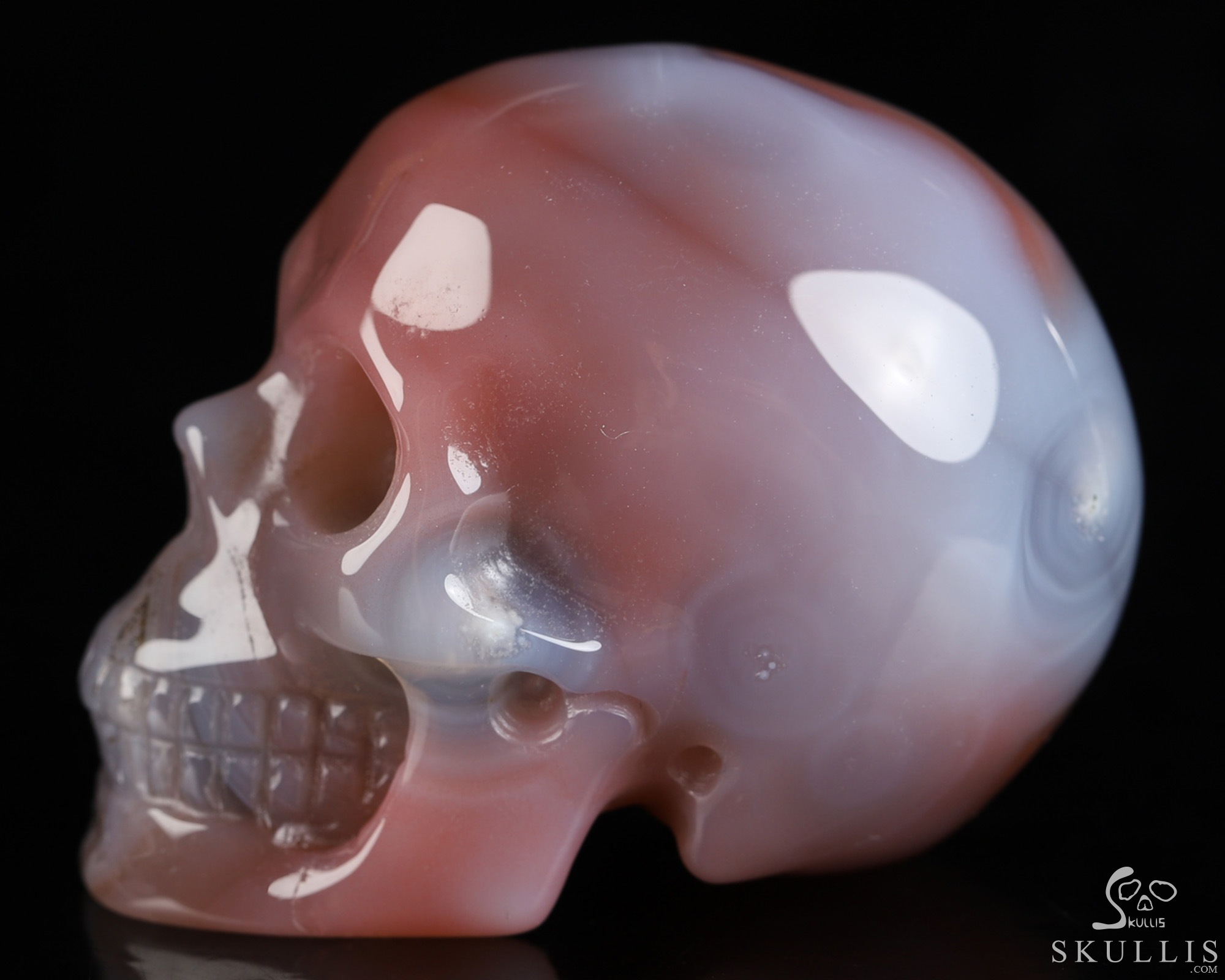 Gemstone 1.9" Mozambique Agate Hand Carved Crystal Skull, Realistic, Crystal Healing Gemstone 1.9" Mozambique Agate Hand Carved Crystal Skull, Realistic, Crystal Healing