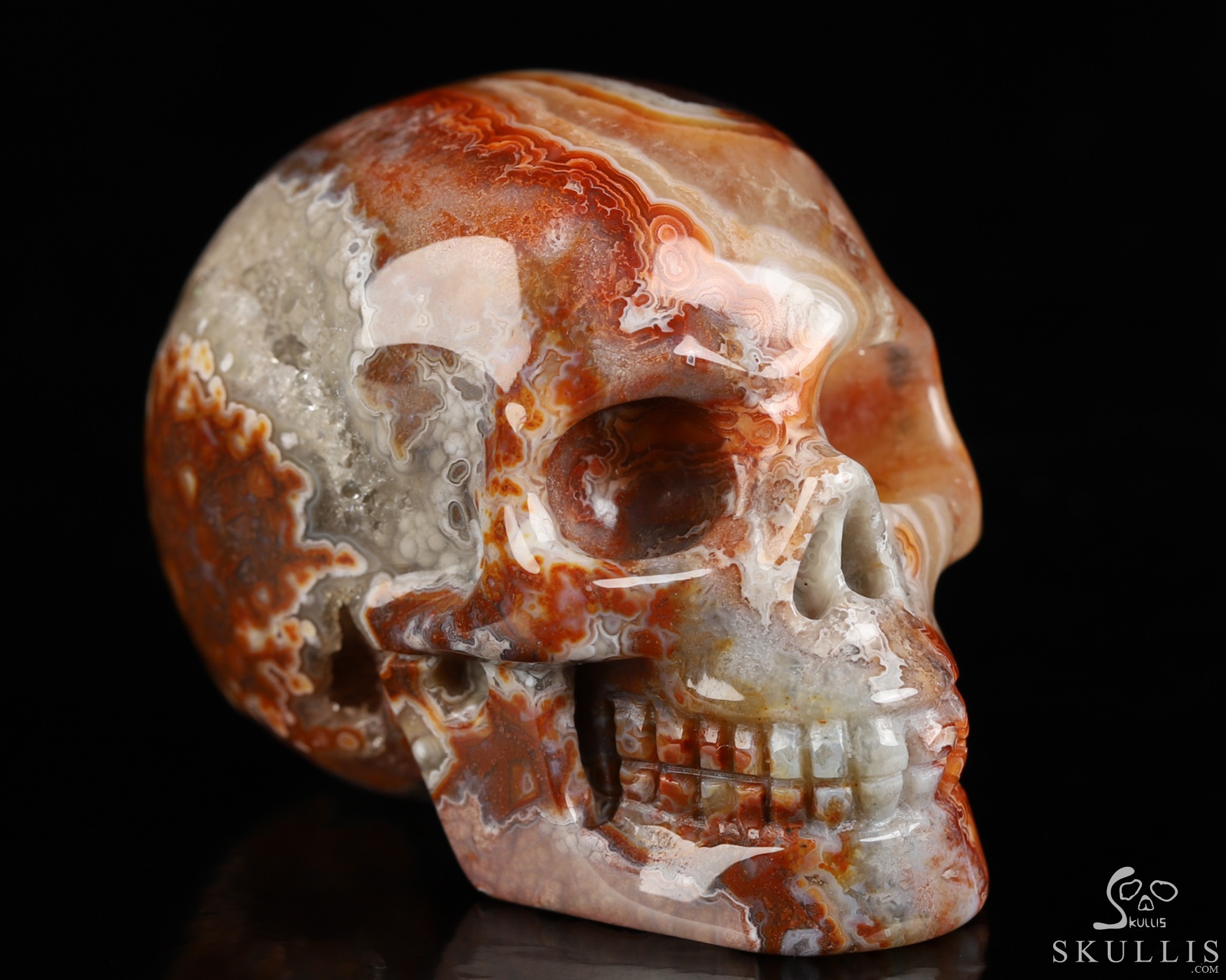 Gemstone 2.0" Red Crazy Lace Agate Hand Carved Crystal Skull, Realistic, Crystal Healing Gemstone 2.0" Red Crazy Lace Agate Hand Carved Crystal Skull, Realistic, Crystal Healing