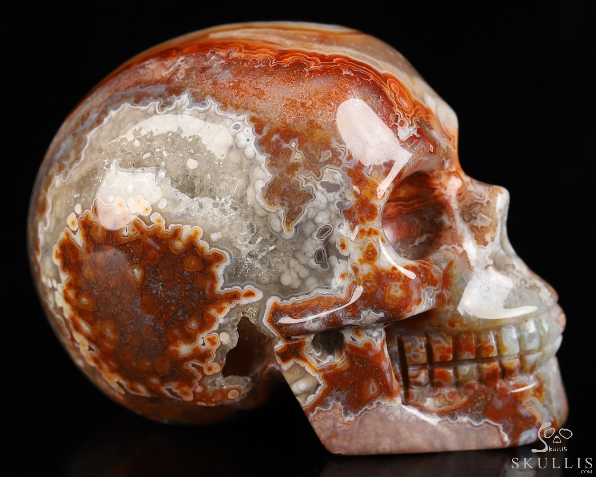 Gemstone 2.0" Red Crazy Lace Agate Hand Carved Crystal Skull, Realistic, Crystal Healing Gemstone 2.0" Red Crazy Lace Agate Hand Carved Crystal Skull, Realistic, Crystal Healing