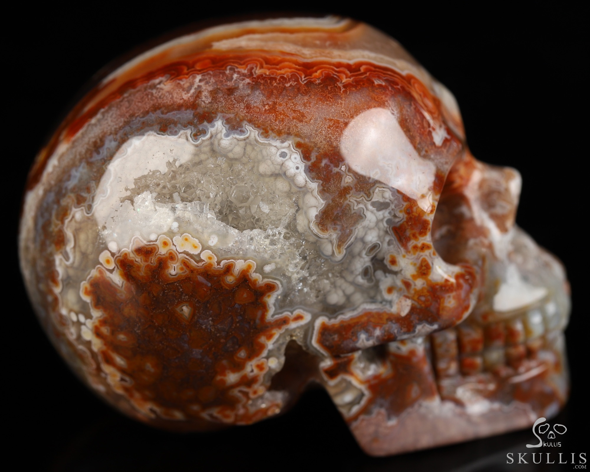 Gemstone 2.0" Red Crazy Lace Agate Hand Carved Crystal Skull, Realistic, Crystal Healing Gemstone 2.0" Red Crazy Lace Agate Hand Carved Crystal Skull, Realistic, Crystal Healing