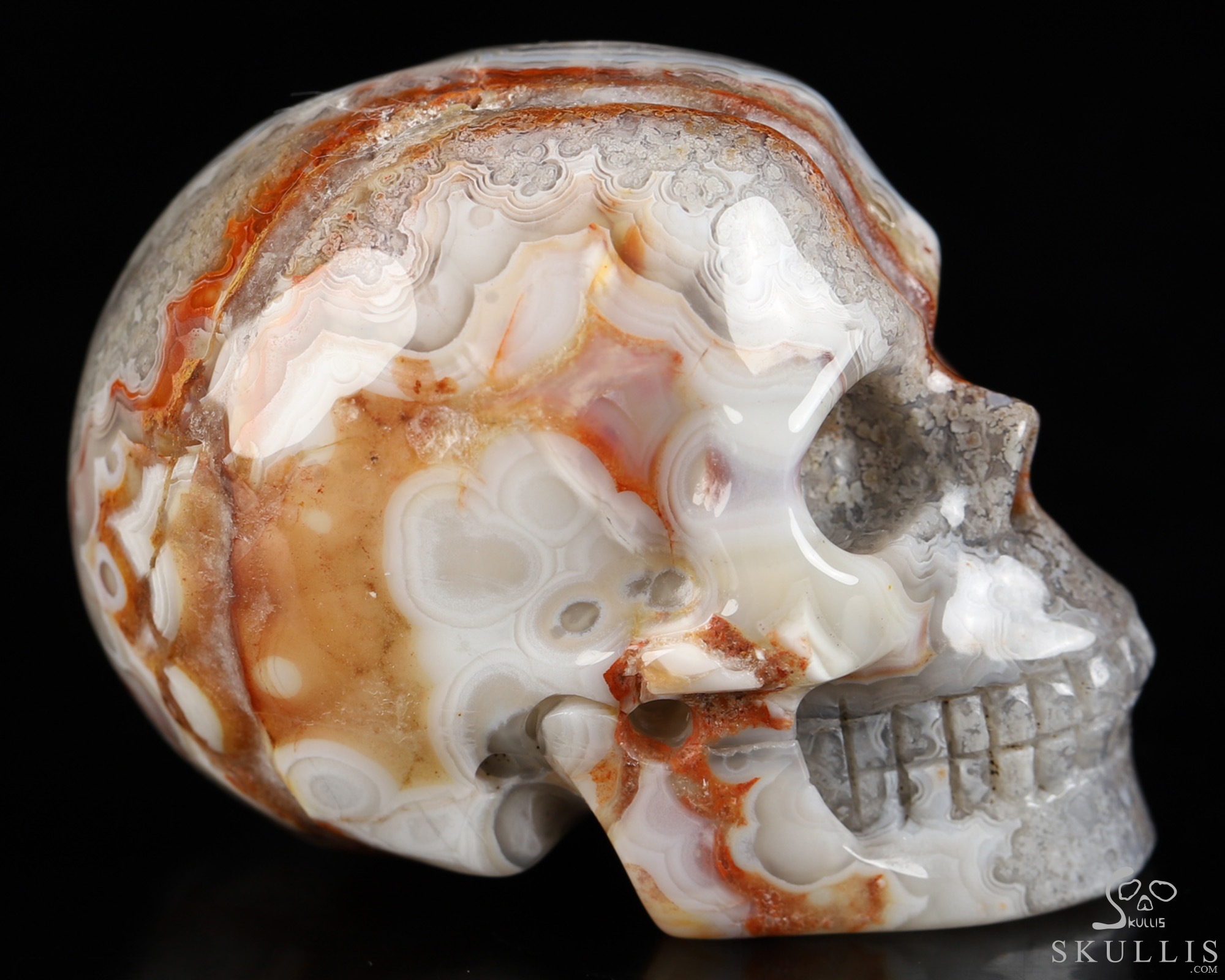 Gemstone 2.0" Red Crazy Lace Agate Hand Carved Crystal Skull, Realistic, Crystal Healing Gemstone 2.0" Red Crazy Lace Agate Hand Carved Crystal Skull, Realistic, Crystal Healing