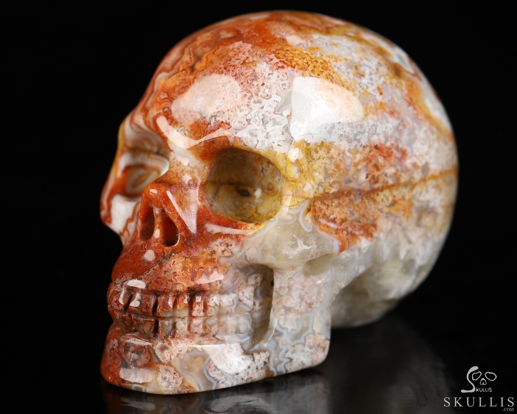 Gemstone 2.0" Red Crazy Lace Agate Hand Carved Crystal Skull, Realistic, Crystal Healing Gemstone 2.0" Red Crazy Lace Agate Hand Carved Crystal Skull, Realistic, Crystal Healing
