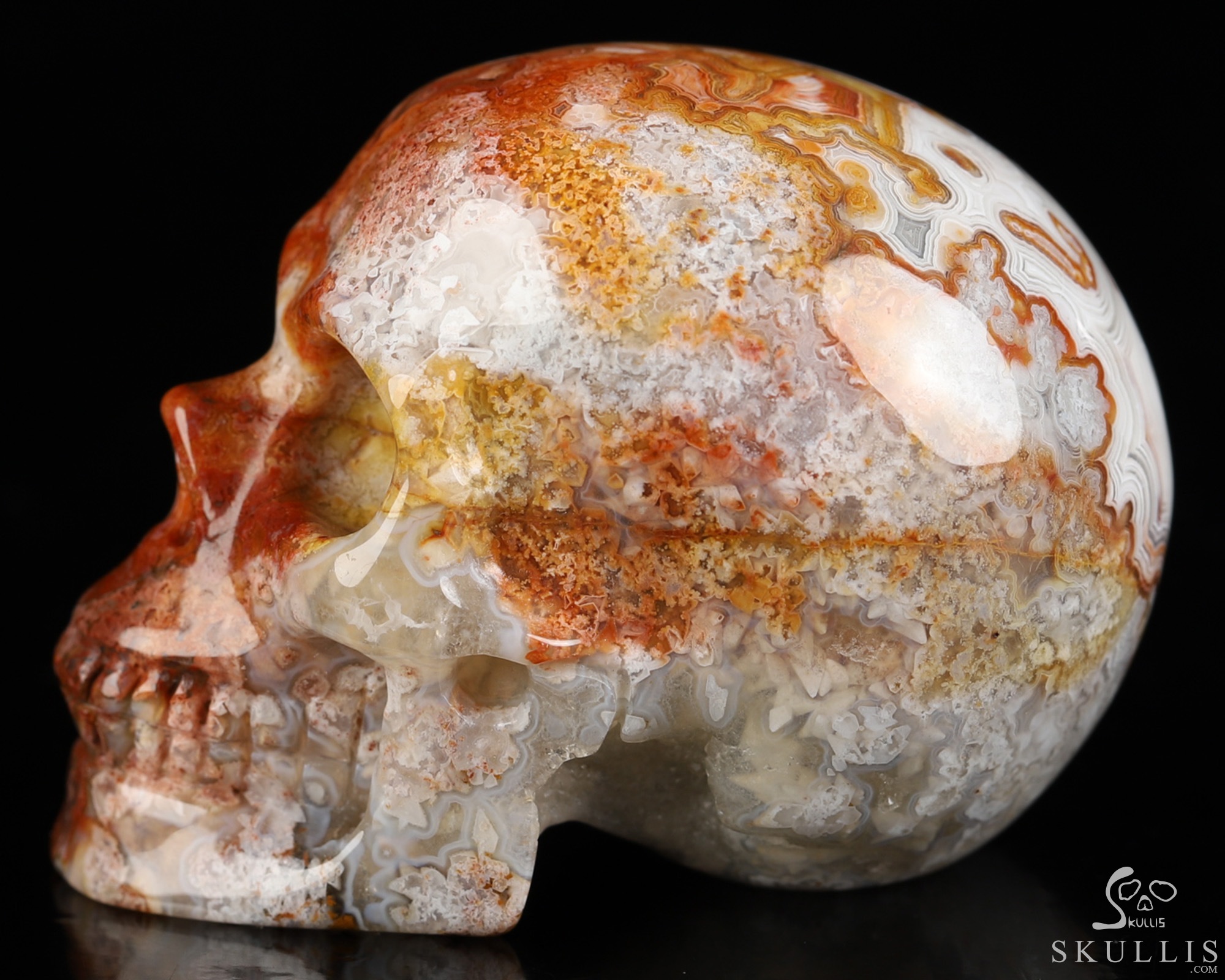 Gemstone 2.0" Red Crazy Lace Agate Hand Carved Crystal Skull, Realistic, Crystal Healing Gemstone 2.0" Red Crazy Lace Agate Hand Carved Crystal Skull, Realistic, Crystal Healing