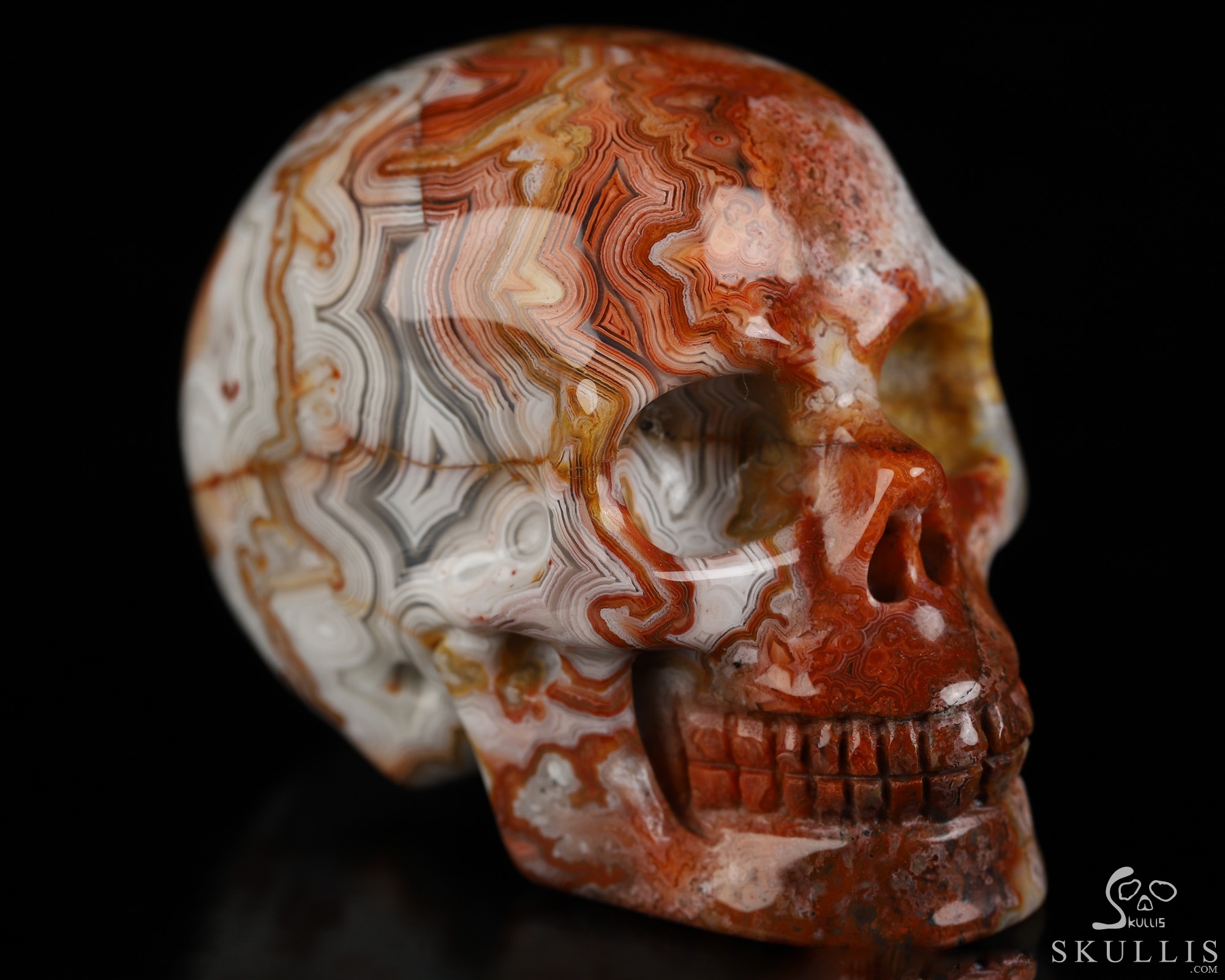 Gemstone 2.0" Red Crazy Lace Agate Hand Carved Crystal Skull, Realistic, Crystal Healing Gemstone 2.0" Red Crazy Lace Agate Hand Carved Crystal Skull, Realistic, Crystal Healing