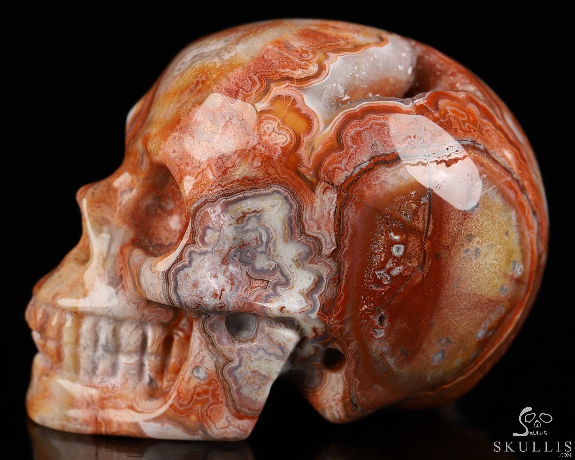 Gemstone 2.0" Red Crazy Lace Agate Hand Carved Crystal Skull, Realistic, Crystal Healing Gemstone 2.0" Red Crazy Lace Agate Hand Carved Crystal Skull, Realistic, Crystal Healing
