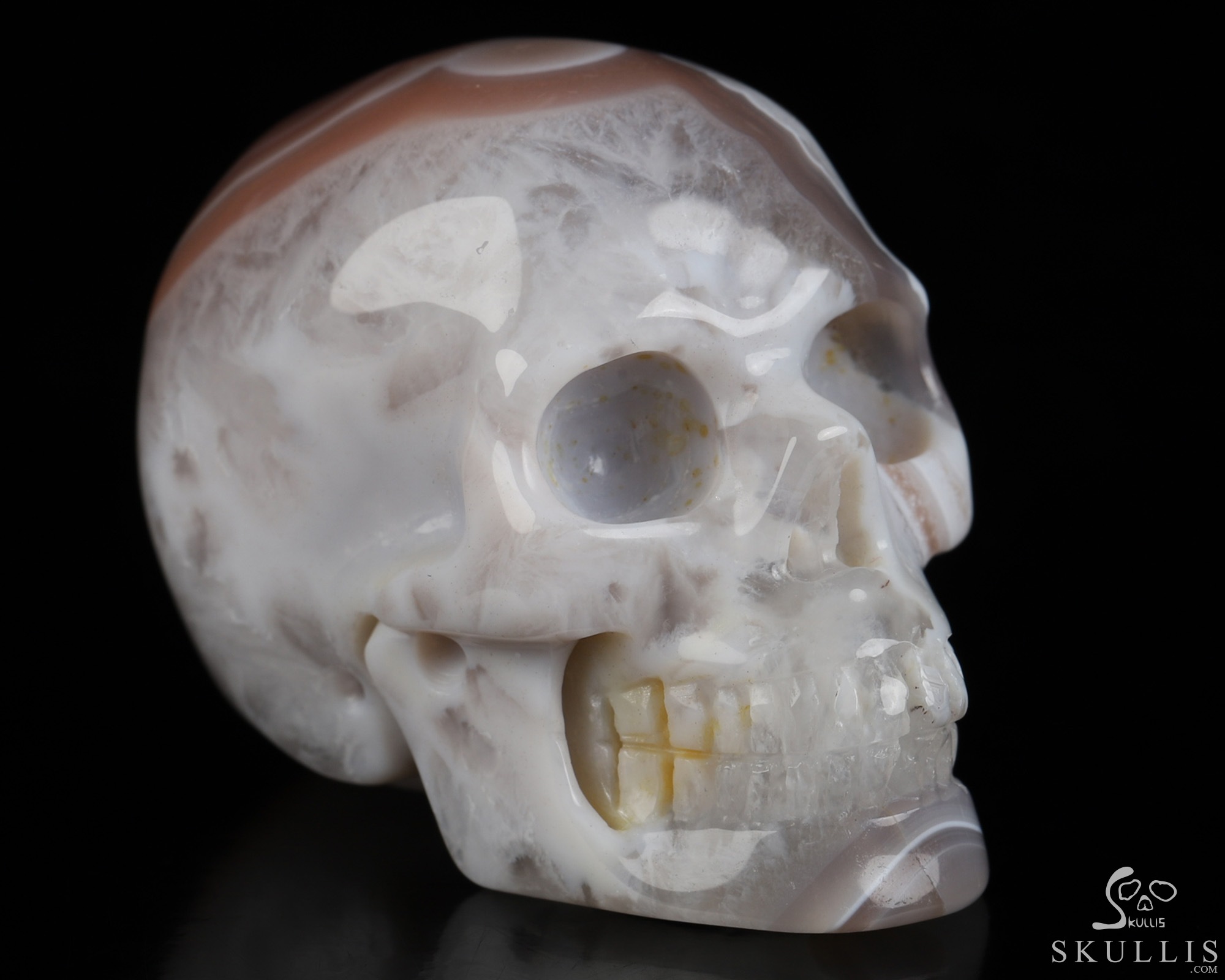 Gemstone 2.0" Mozambique Agate Hand Carved Crystal Skull, Realistic, Crystal Healing Gemstone 2.0" Mozambique Agate Hand Carved Crystal Skull, Realistic, Crystal Healing