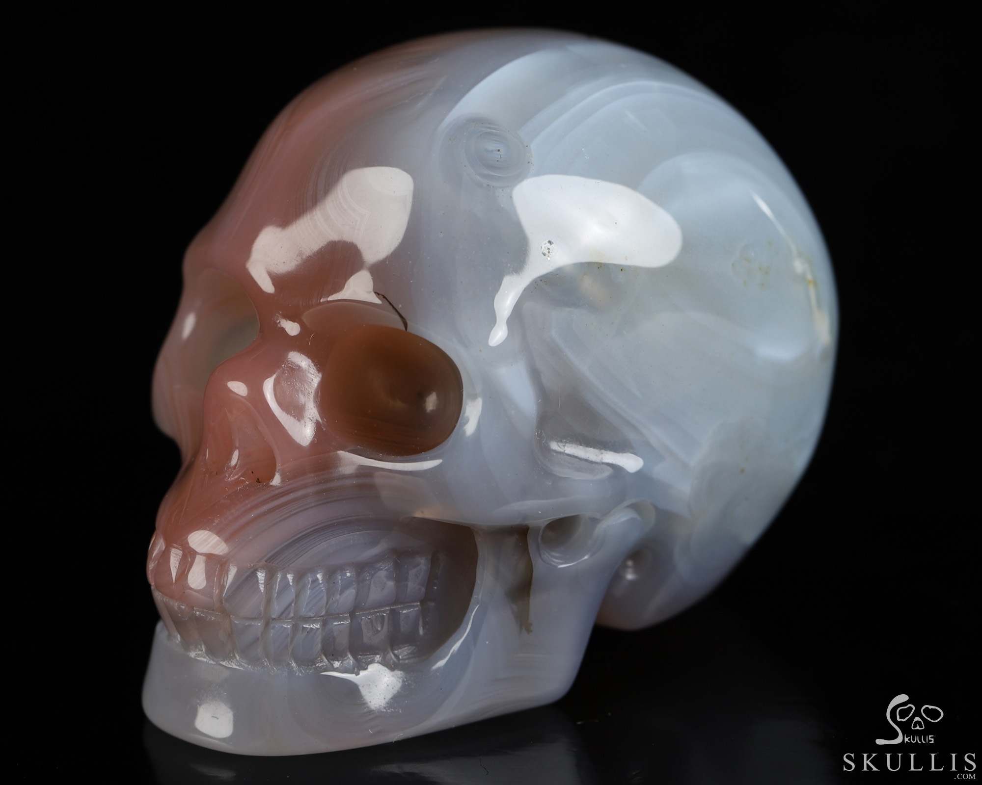 Gemstone 2.0" Mozambique Agate Hand Carved Crystal Skull, Realistic, Crystal Healing Gemstone 2.0" Mozambique Agate Hand Carved Crystal Skull, Realistic, Crystal Healing