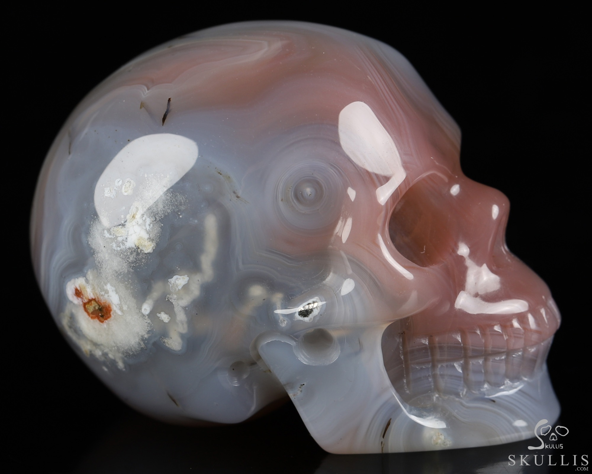 Gemstone 2.0" Mozambique Agate Hand Carved Crystal Skull, Realistic, Crystal Healing Gemstone 2.0" Mozambique Agate Hand Carved Crystal Skull, Realistic, Crystal Healing