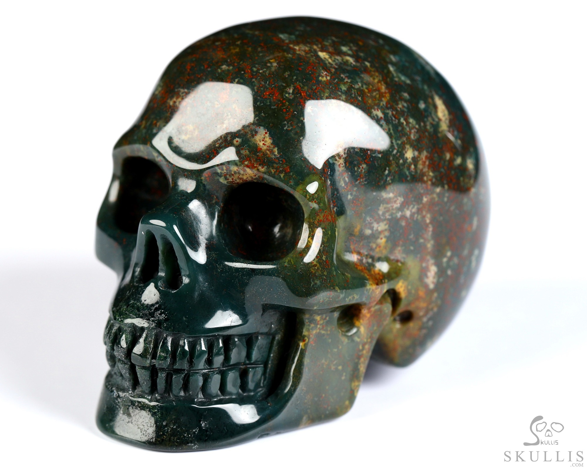 2.0" Bloodstone Hand Carved Crystal Skull, Realistic, Crystal Healing 2.0" Bloodstone Hand Carved Crystal Skull, Realistic, Crystal Healing