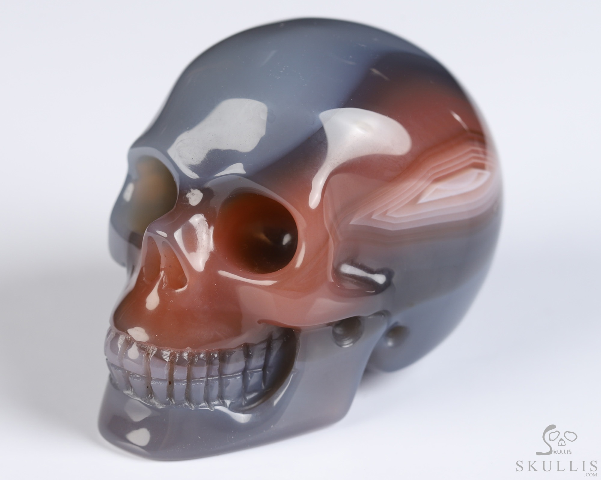 Gemstone 1.8" Mozambique Agate Hand Carved Crystal Skull, Realistic, Crystal Healing Gemstone 1.8" Mozambique Agate Hand Carved Crystal Skull, Realistic, Crystal Healing