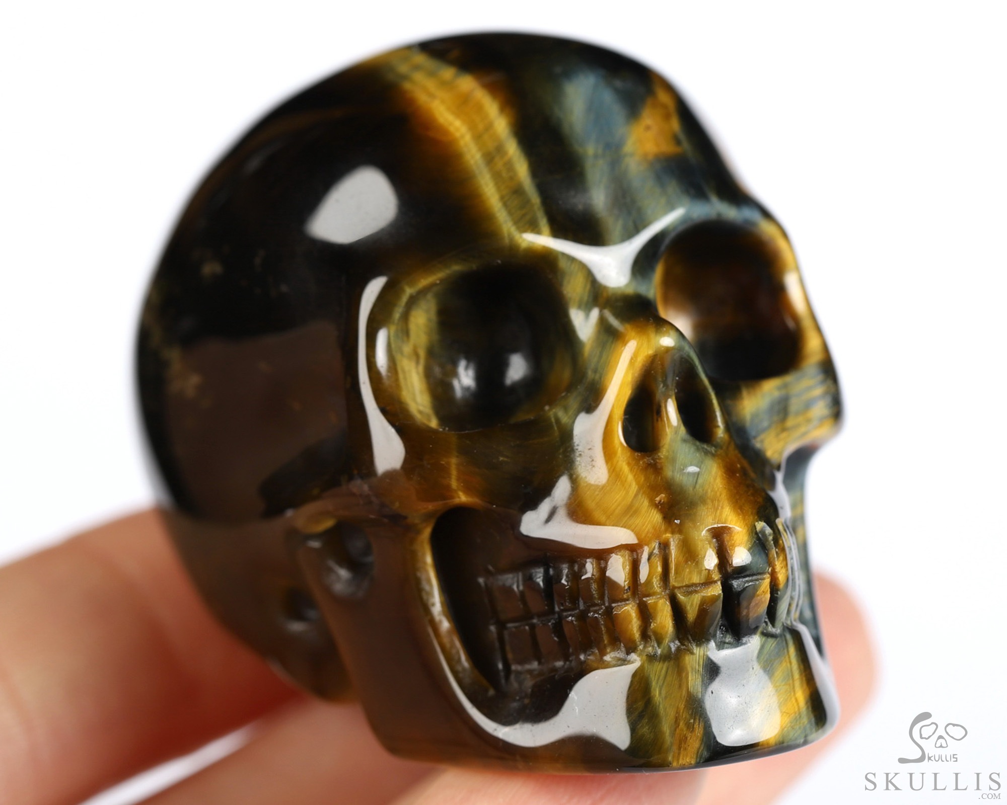 Gemstone 2.0" Blue & Gold Tiger's Eye Hand Carved Crystal Skull, Realistic, Crystal Healing Gemstone 2.0" Blue & Gold Tiger's Eye Hand Carved Crystal Skull, Realistic, Crystal Healing