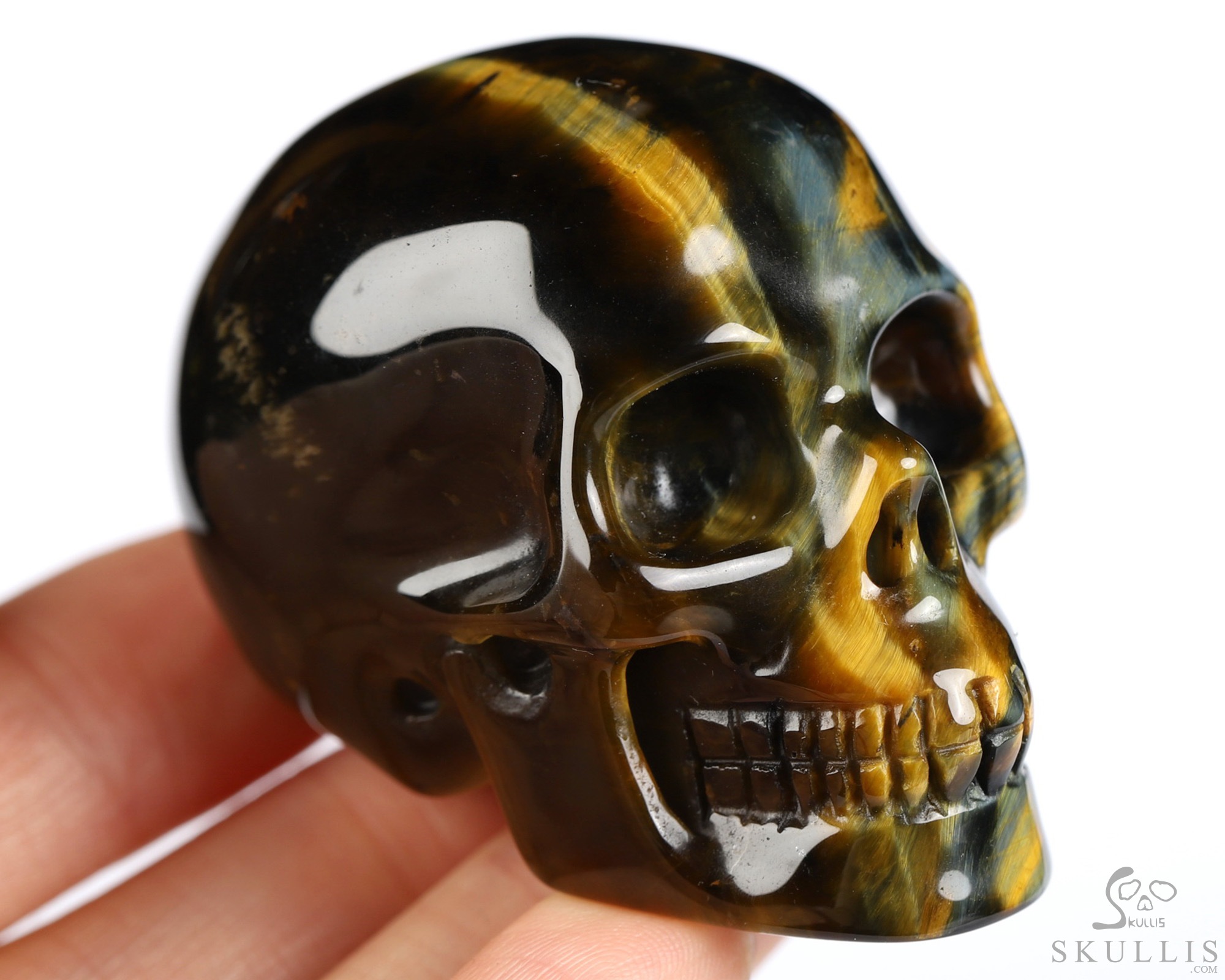 Gemstone 2.0" Blue & Gold Tiger's Eye Hand Carved Crystal Skull, Realistic, Crystal Healing Gemstone 2.0" Blue & Gold Tiger's Eye Hand Carved Crystal Skull, Realistic, Crystal Healing