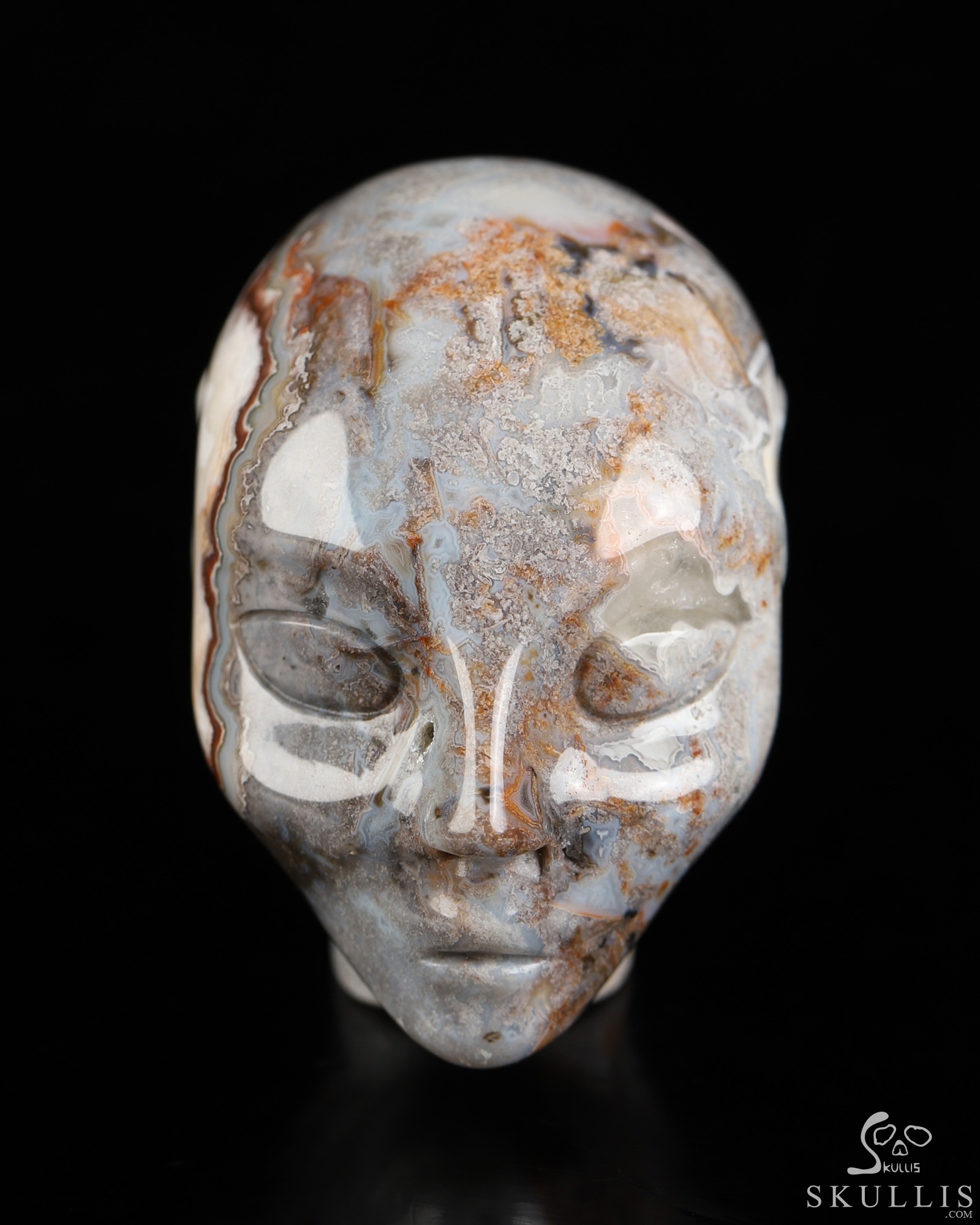 Gemstone 2.0" Red Crazy Lace Agate Hand Carved Fairy Elf Alien Crystal Skull Companion Sculpture, Crystal Healing Gemstone 2.0" Red Crazy Lace Agate Hand Carved Fairy Elf Alien Crystal Skull Companion Sculpture, Crystal Healing