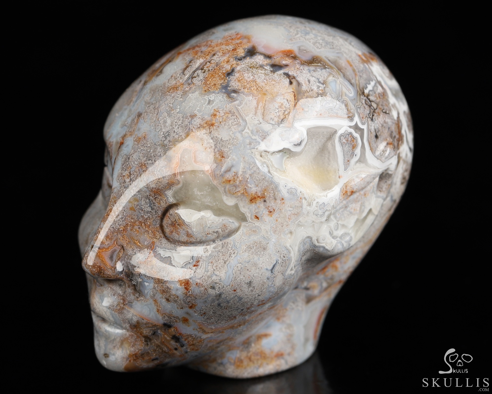 Gemstone 2.0" Red Crazy Lace Agate Hand Carved Fairy Elf Alien Crystal Skull Companion Sculpture, Crystal Healing Gemstone 2.0" Red Crazy Lace Agate Hand Carved Fairy Elf Alien Crystal Skull Companion Sculpture, Crystal Healing