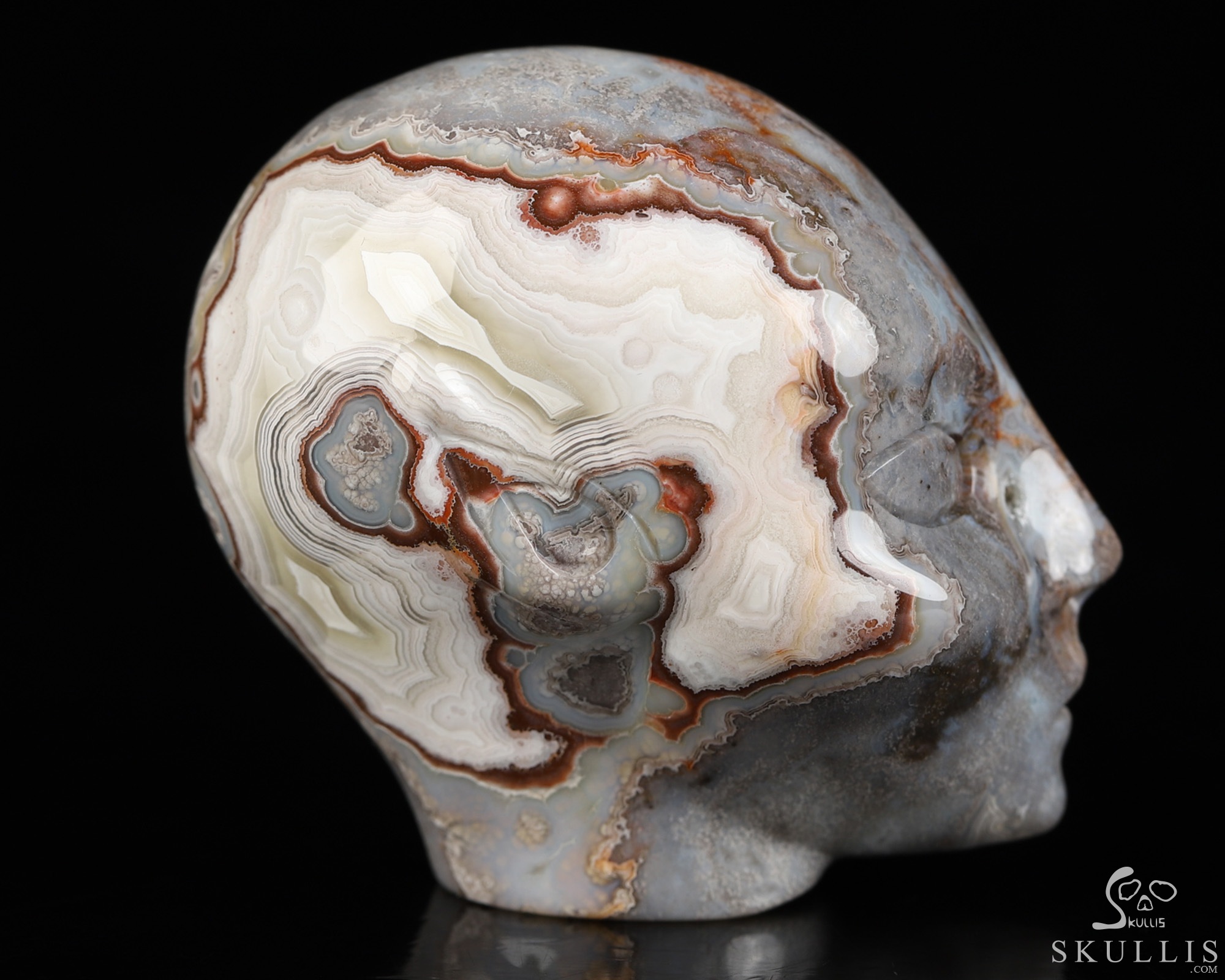 Gemstone 2.0" Red Crazy Lace Agate Hand Carved Fairy Elf Alien Crystal Skull Companion Sculpture, Crystal Healing Gemstone 2.0" Red Crazy Lace Agate Hand Carved Fairy Elf Alien Crystal Skull Companion Sculpture, Crystal Healing