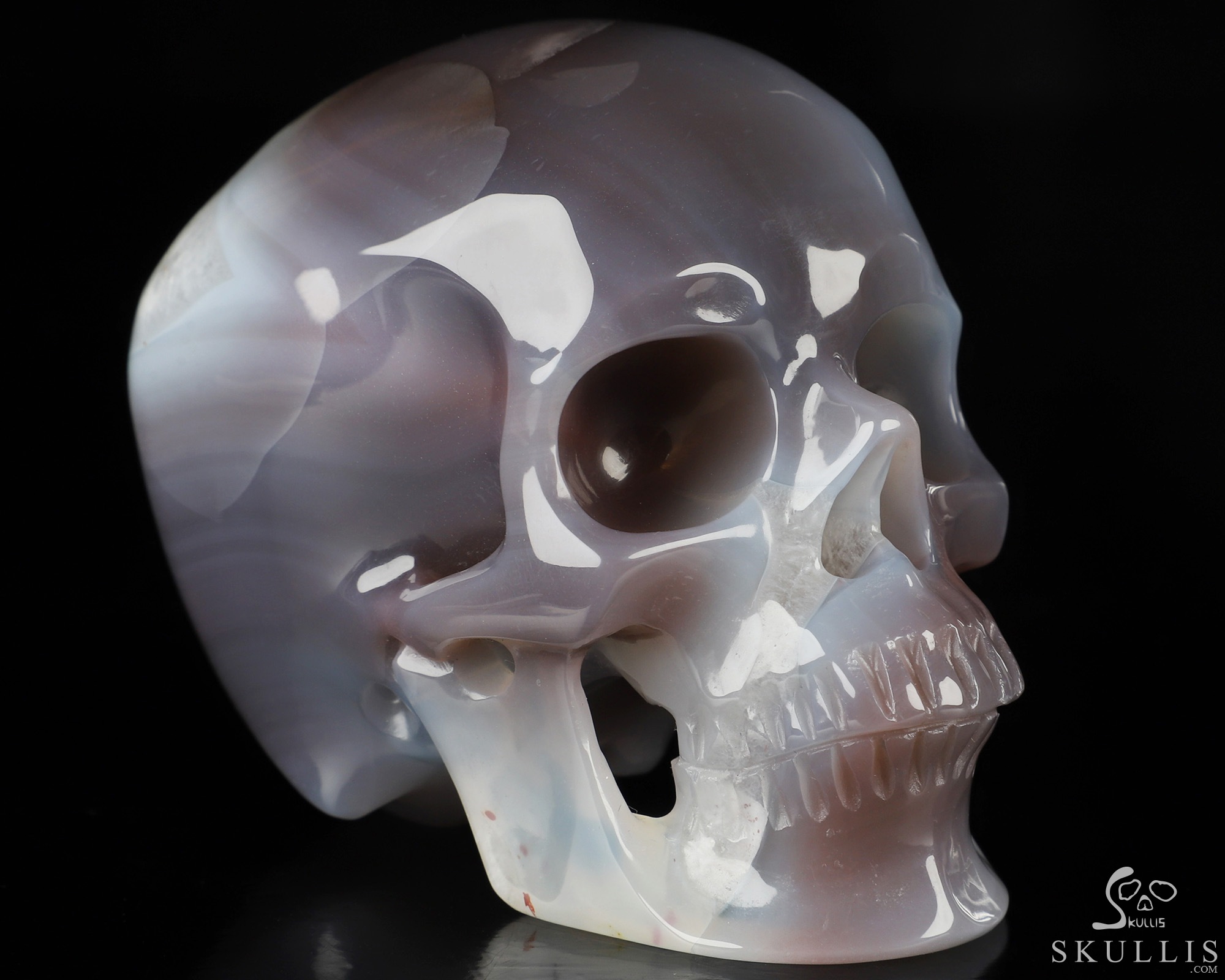 Gemstone 3.5" Mozambique Agate Hand Carved Crystal Skull, Super Realistic, Crystal Healing Gemstone 3.5" Mozambique Agate Hand Carved Crystal Skull, Super Realistic, Crystal Healing
