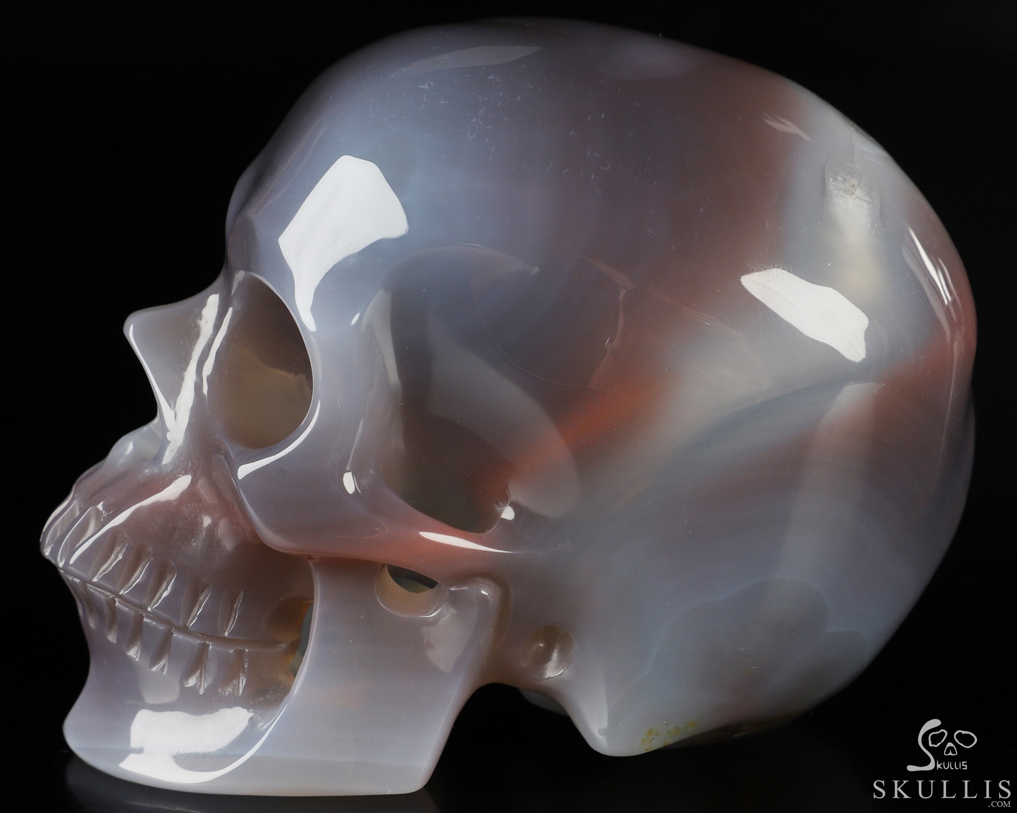 Gemstone 3.5" Mozambique Agate Hand Carved Crystal Skull, Super Realistic, Crystal Healing Gemstone 3.5" Mozambique Agate Hand Carved Crystal Skull, Super Realistic, Crystal Healing