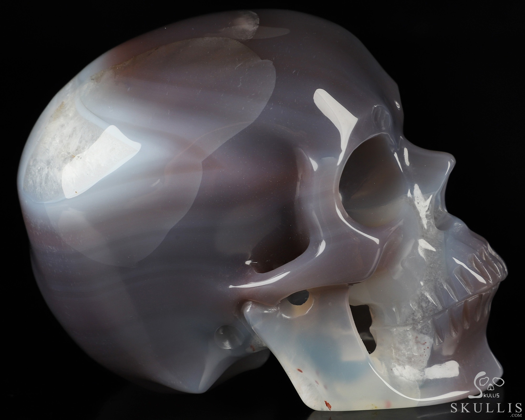 Gemstone 3.5" Mozambique Agate Hand Carved Crystal Skull, Super Realistic, Crystal Healing Gemstone 3.5" Mozambique Agate Hand Carved Crystal Skull, Super Realistic, Crystal Healing