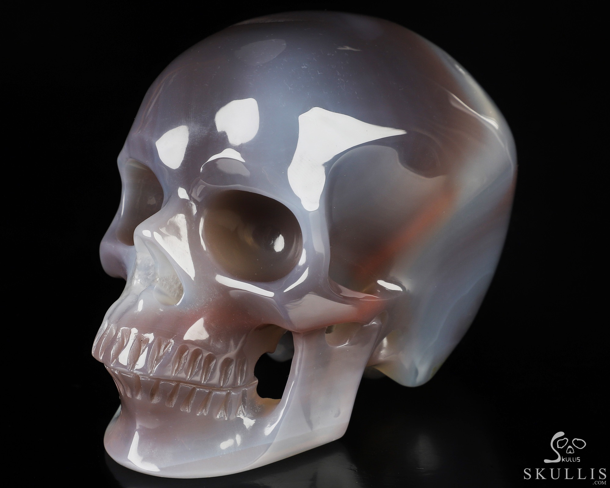 Gemstone 3.5" Mozambique Agate Hand Carved Crystal Skull, Super Realistic, Crystal Healing Gemstone 3.5" Mozambique Agate Hand Carved Crystal Skull, Super Realistic, Crystal Healing