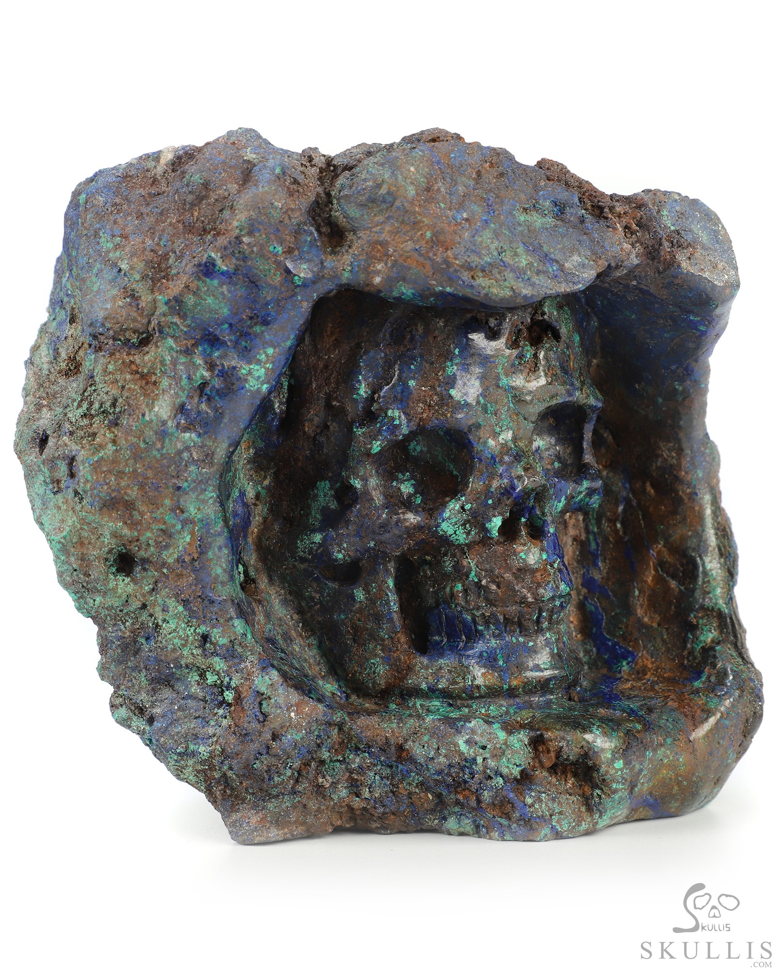 4.3" Azurite and Malachite Hand Carved Crystal Skull Fine Art Sculpture, Crystal Healing 4.3" Azurite and Malachite Hand Carved Crystal Skull Fine Art Sculpture, Crystal Healing