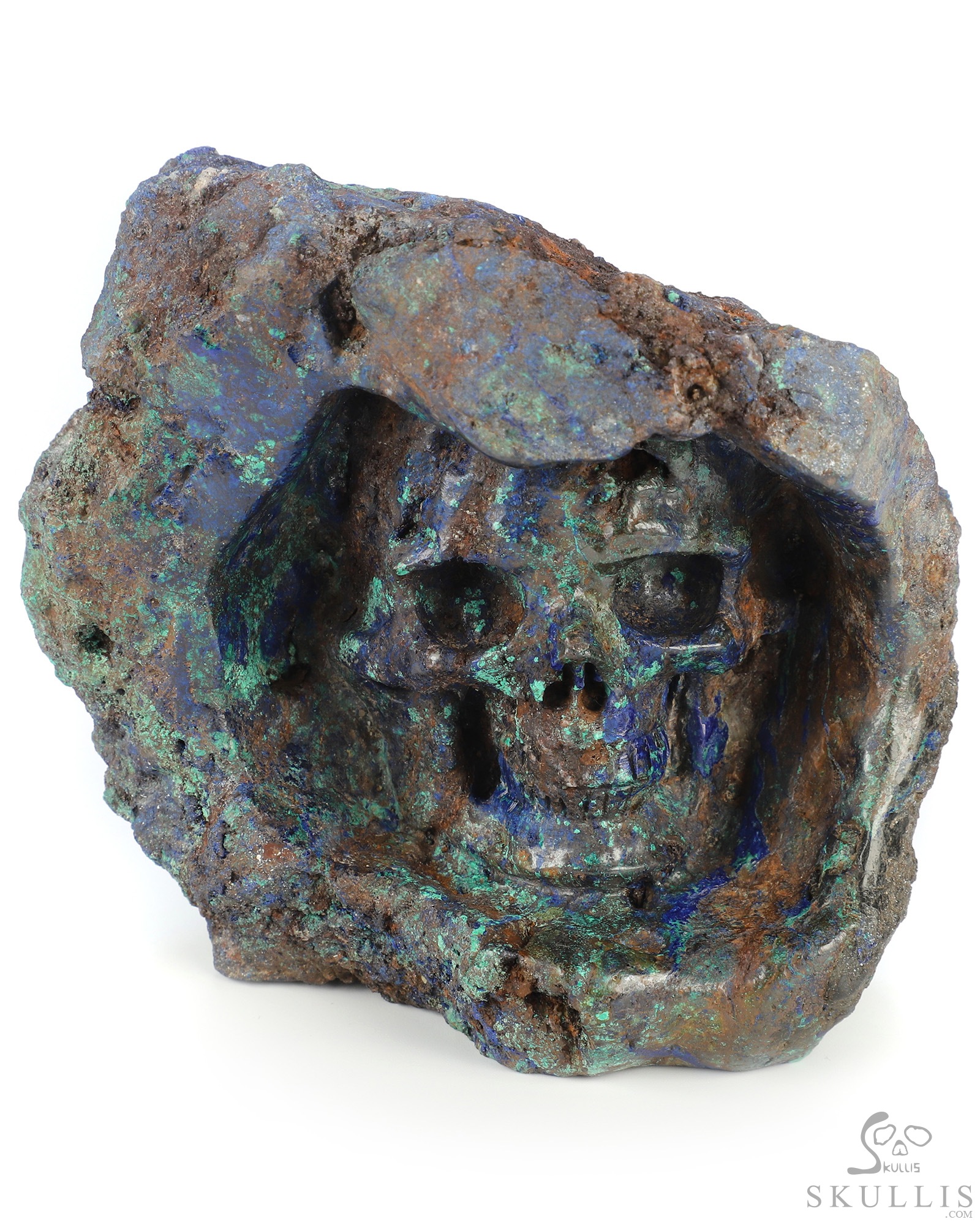 4.3" Azurite and Malachite Hand Carved Crystal Skull Fine Art Sculpture, Crystal Healing 4.3" Azurite and Malachite Hand Carved Crystal Skull Fine Art Sculpture, Crystal Healing