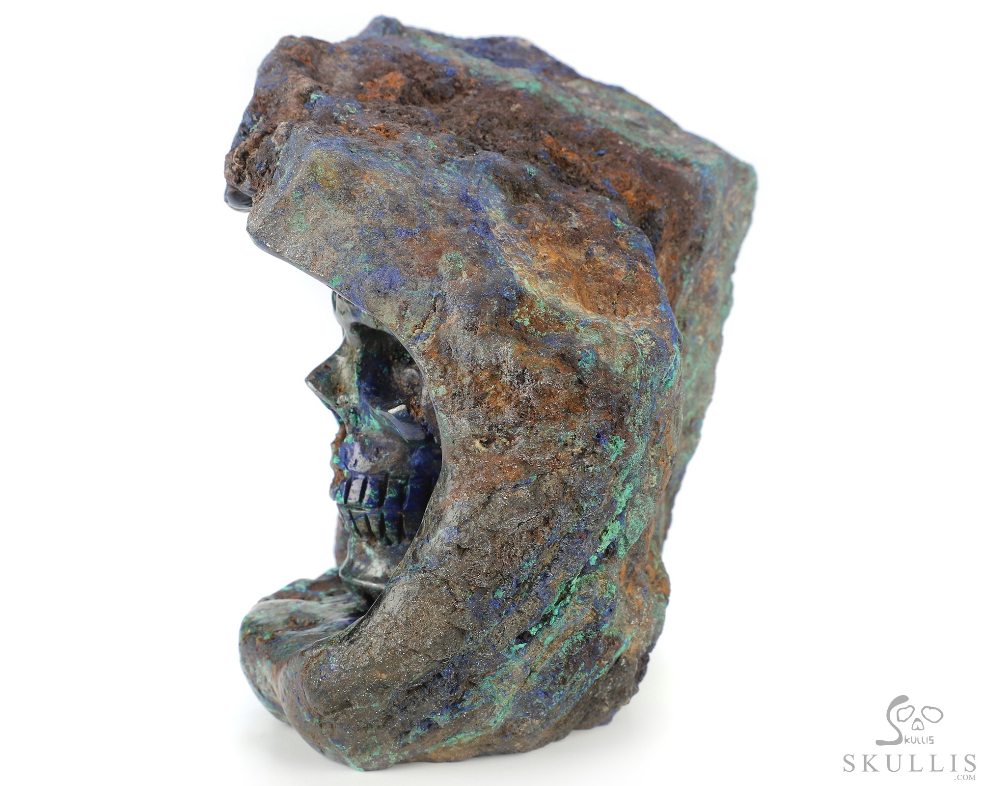 4.3" Azurite and Malachite Hand Carved Crystal Skull Fine Art Sculpture, Crystal Healing 4.3" Azurite and Malachite Hand Carved Crystal Skull Fine Art Sculpture, Crystal Healing