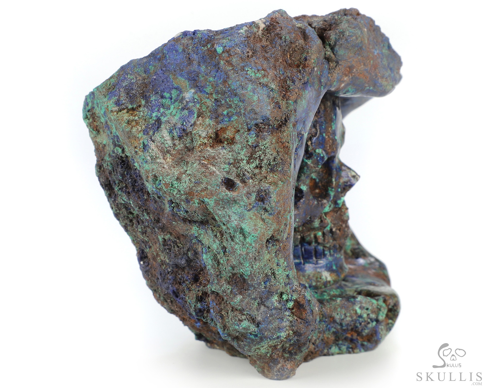4.3" Azurite and Malachite Hand Carved Crystal Skull Fine Art Sculpture, Crystal Healing 4.3" Azurite and Malachite Hand Carved Crystal Skull Fine Art Sculpture, Crystal Healing