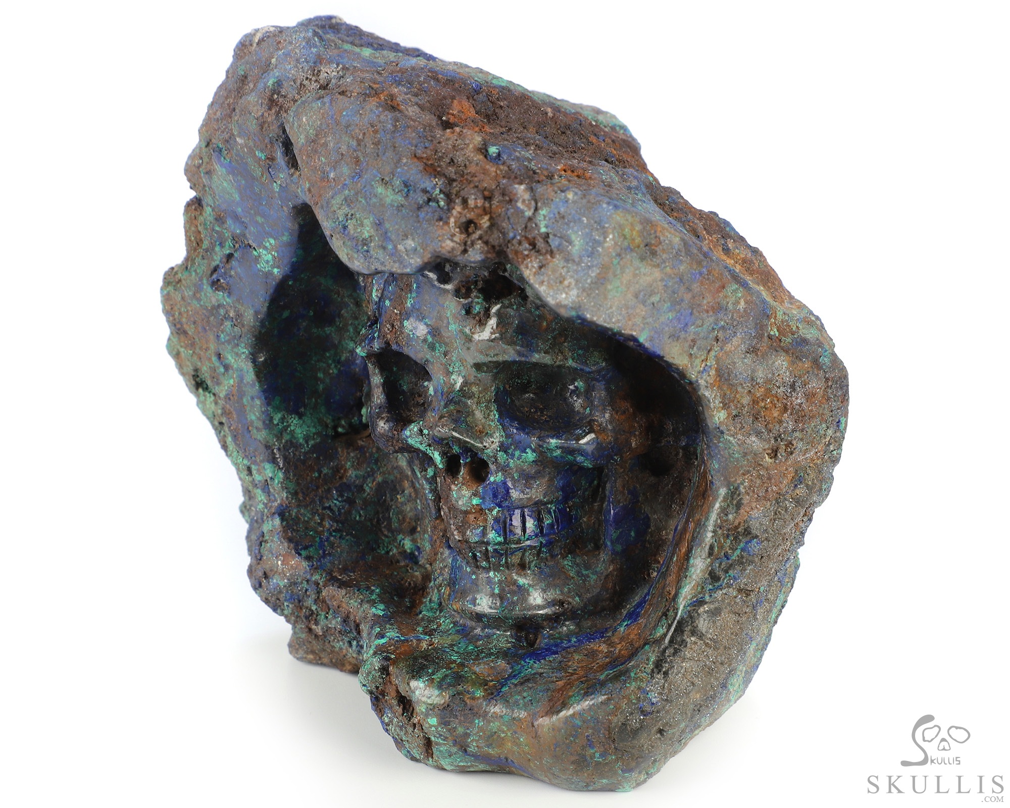 4.3" Azurite and Malachite Hand Carved Crystal Skull Fine Art Sculpture, Crystal Healing 4.3" Azurite and Malachite Hand Carved Crystal Skull Fine Art Sculpture, Crystal Healing