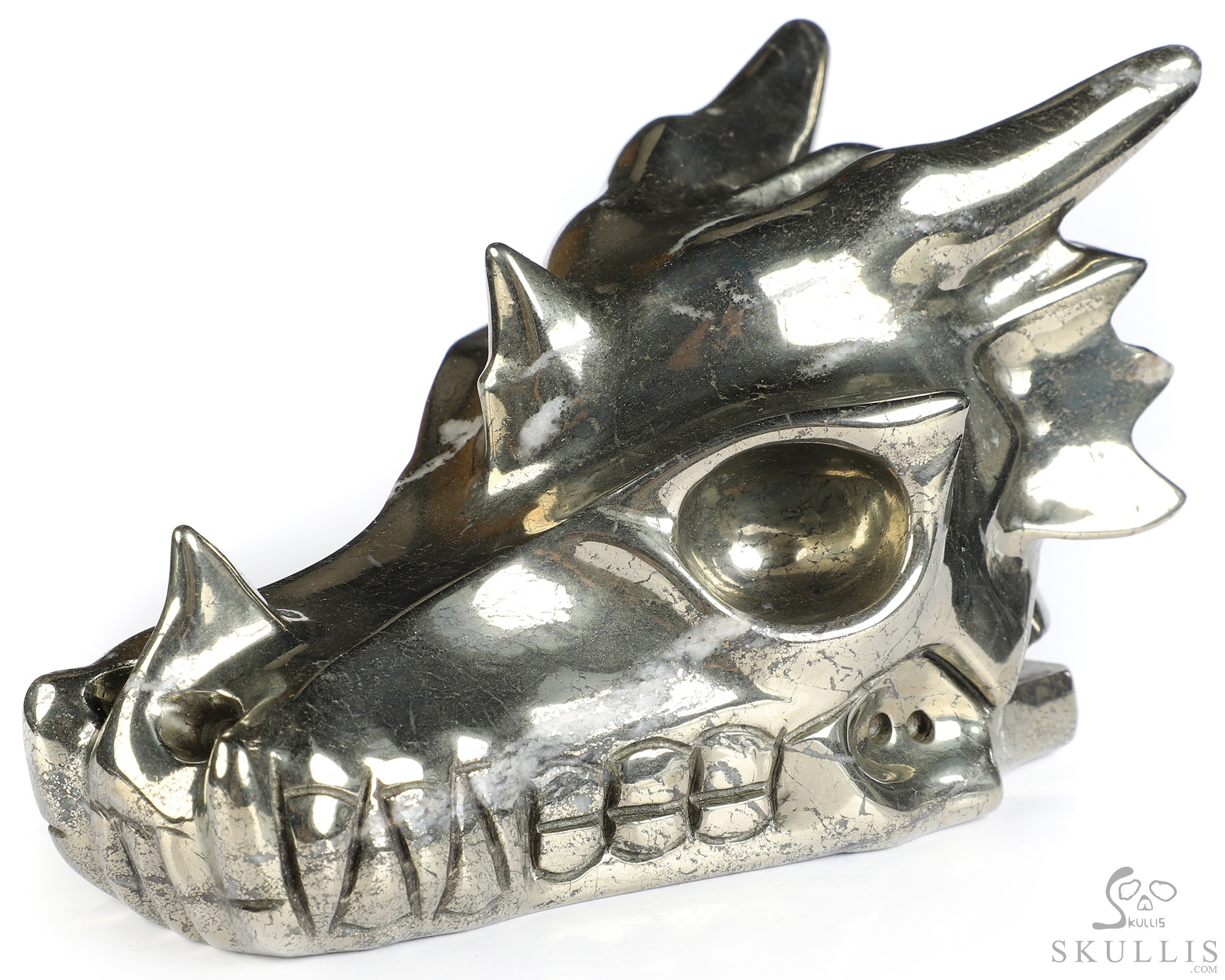 5.1" Pyrite Hand Carved Crystal Dragon Skull Sculpture, Crystal Healing 5.1" Pyrite Hand Carved Crystal Dragon Skull Sculpture, Crystal Healing