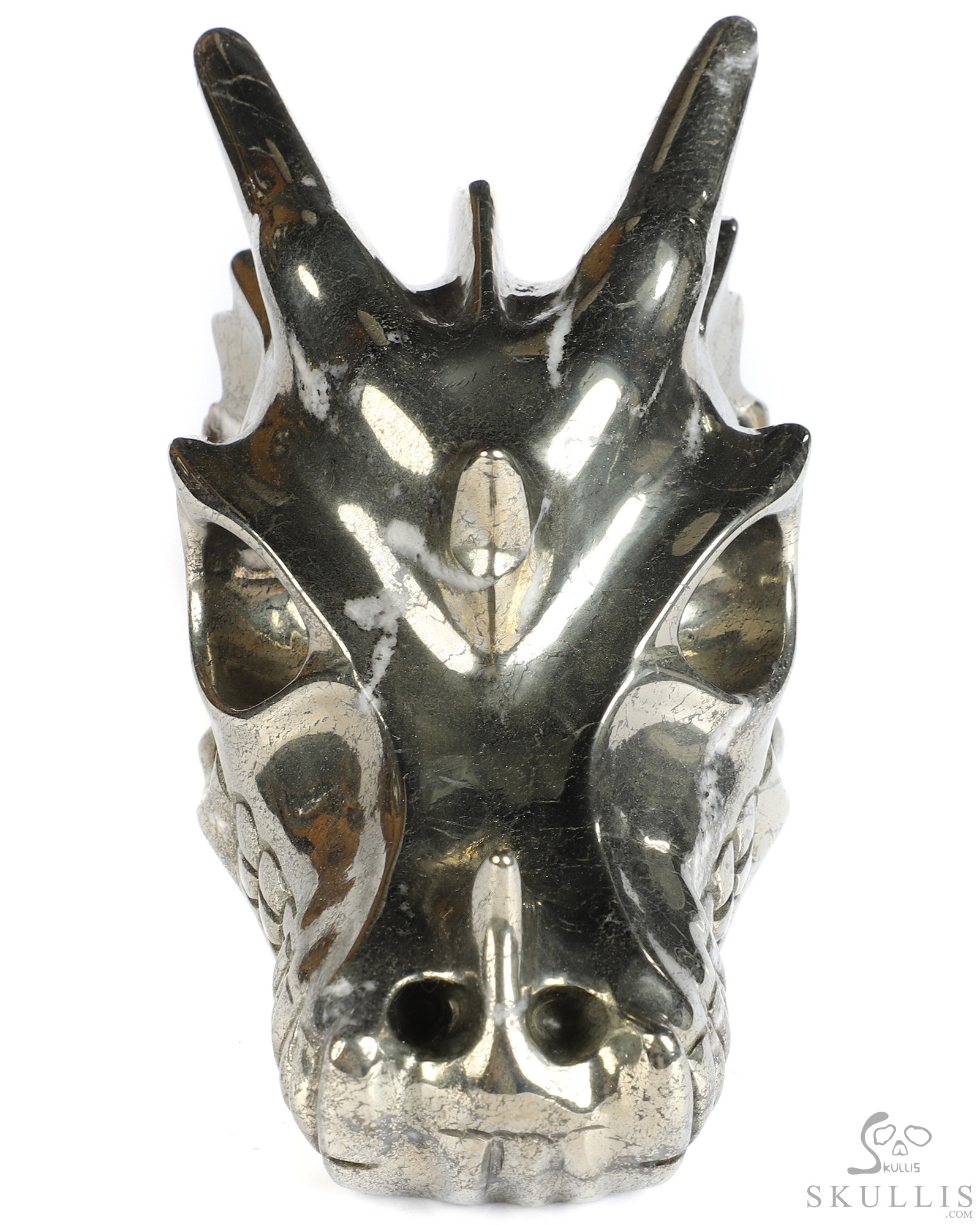 5.1" Pyrite Hand Carved Crystal Dragon Skull Sculpture, Crystal Healing 5.1" Pyrite Hand Carved Crystal Dragon Skull Sculpture, Crystal Healing