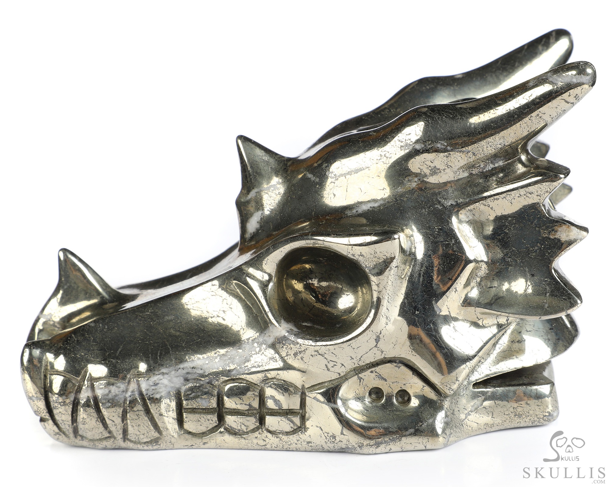 5.1" Pyrite Hand Carved Crystal Dragon Skull Sculpture, Crystal Healing 5.1" Pyrite Hand Carved Crystal Dragon Skull Sculpture, Crystal Healing