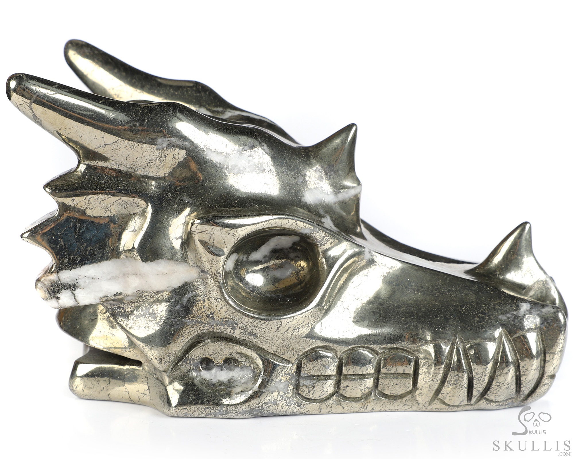 5.1" Pyrite Hand Carved Crystal Dragon Skull Sculpture, Crystal Healing 5.1" Pyrite Hand Carved Crystal Dragon Skull Sculpture, Crystal Healing