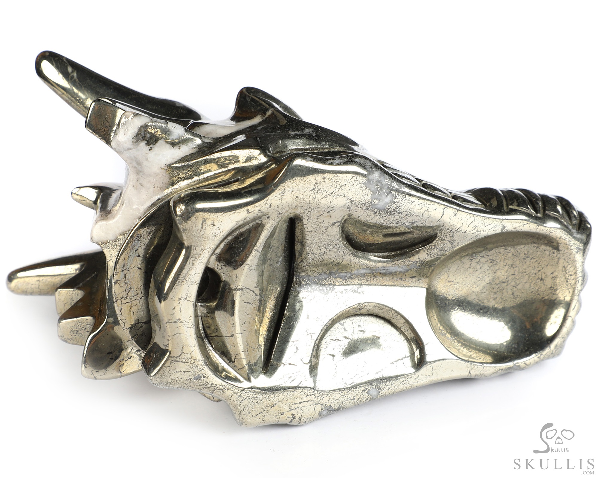 5.1" Pyrite Hand Carved Crystal Dragon Skull Sculpture, Crystal Healing 5.1" Pyrite Hand Carved Crystal Dragon Skull Sculpture, Crystal Healing