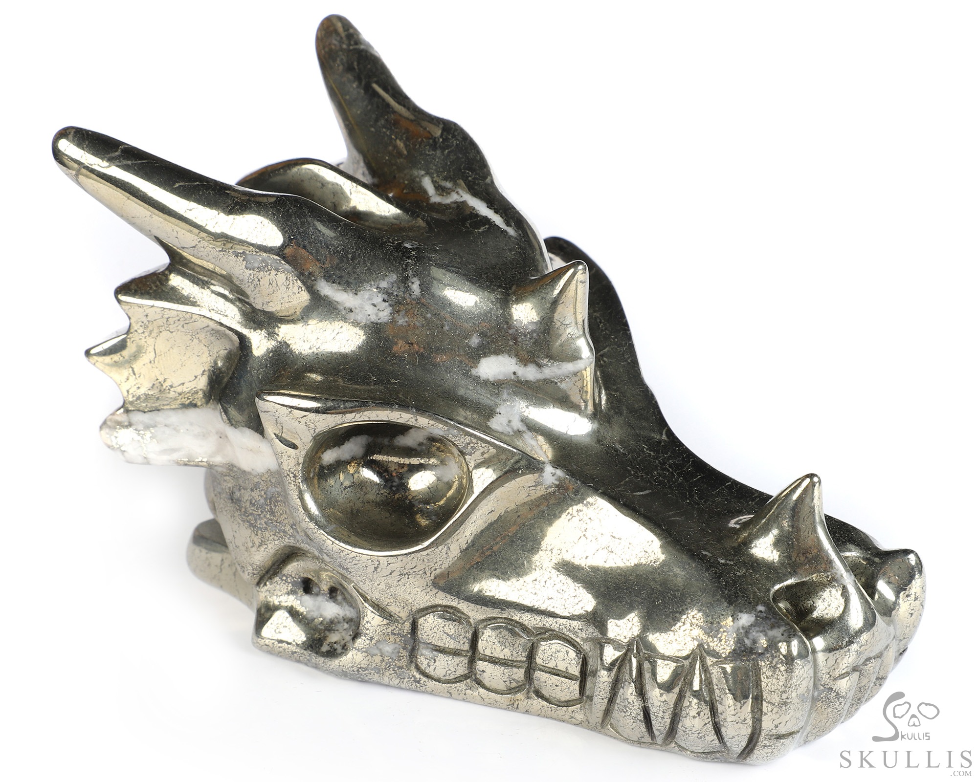 5.1" Pyrite Hand Carved Crystal Dragon Skull Sculpture, Crystal Healing 5.1" Pyrite Hand Carved Crystal Dragon Skull Sculpture, Crystal Healing