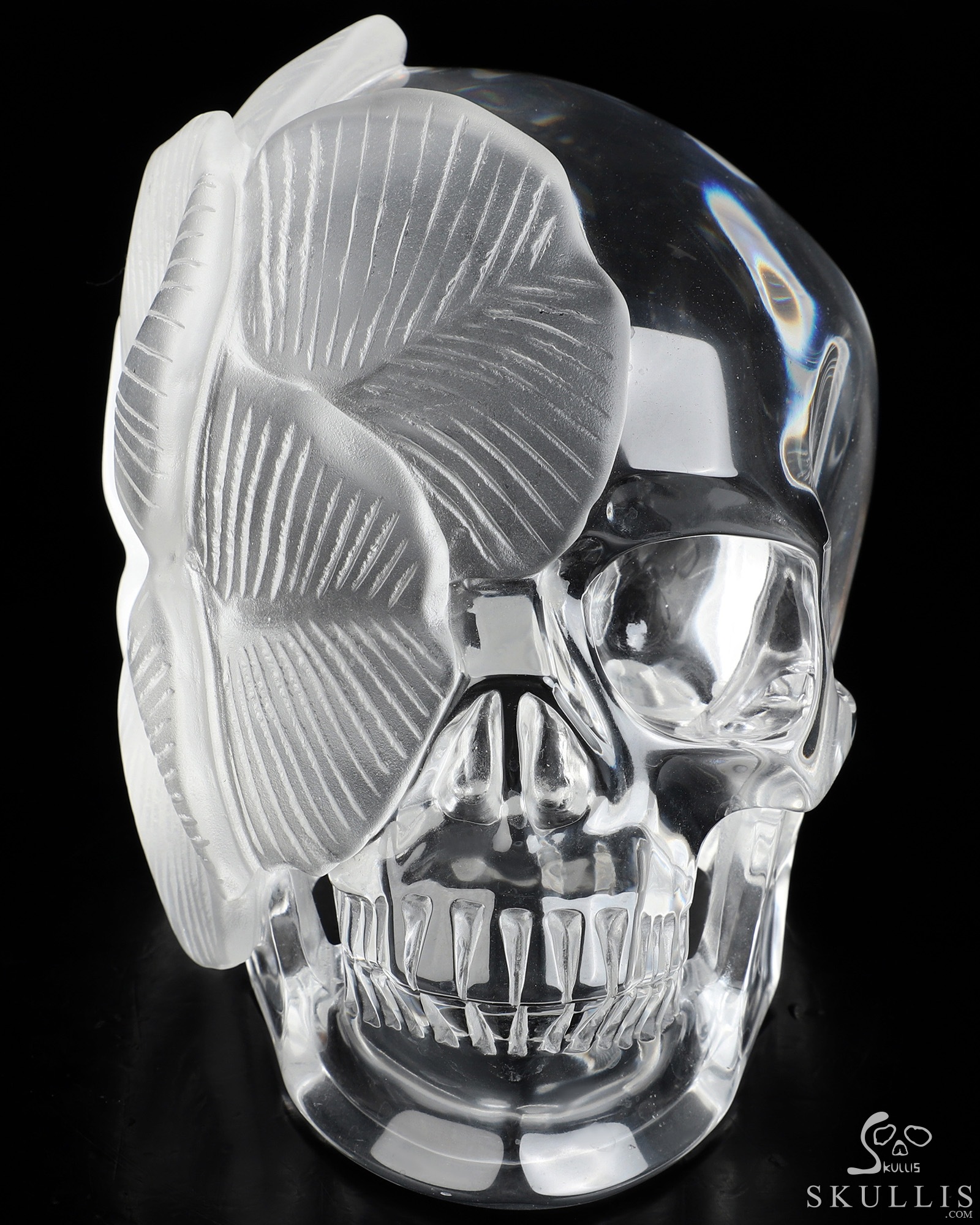 6.0" K9 Crystal Hand Carved Crystal Skull and Flower Fine Art Sculpture, Crystal Healing 6.0" K9 Crystal Hand Carved Crystal Skull and Flower Fine Art Sculpture, Crystal Healing