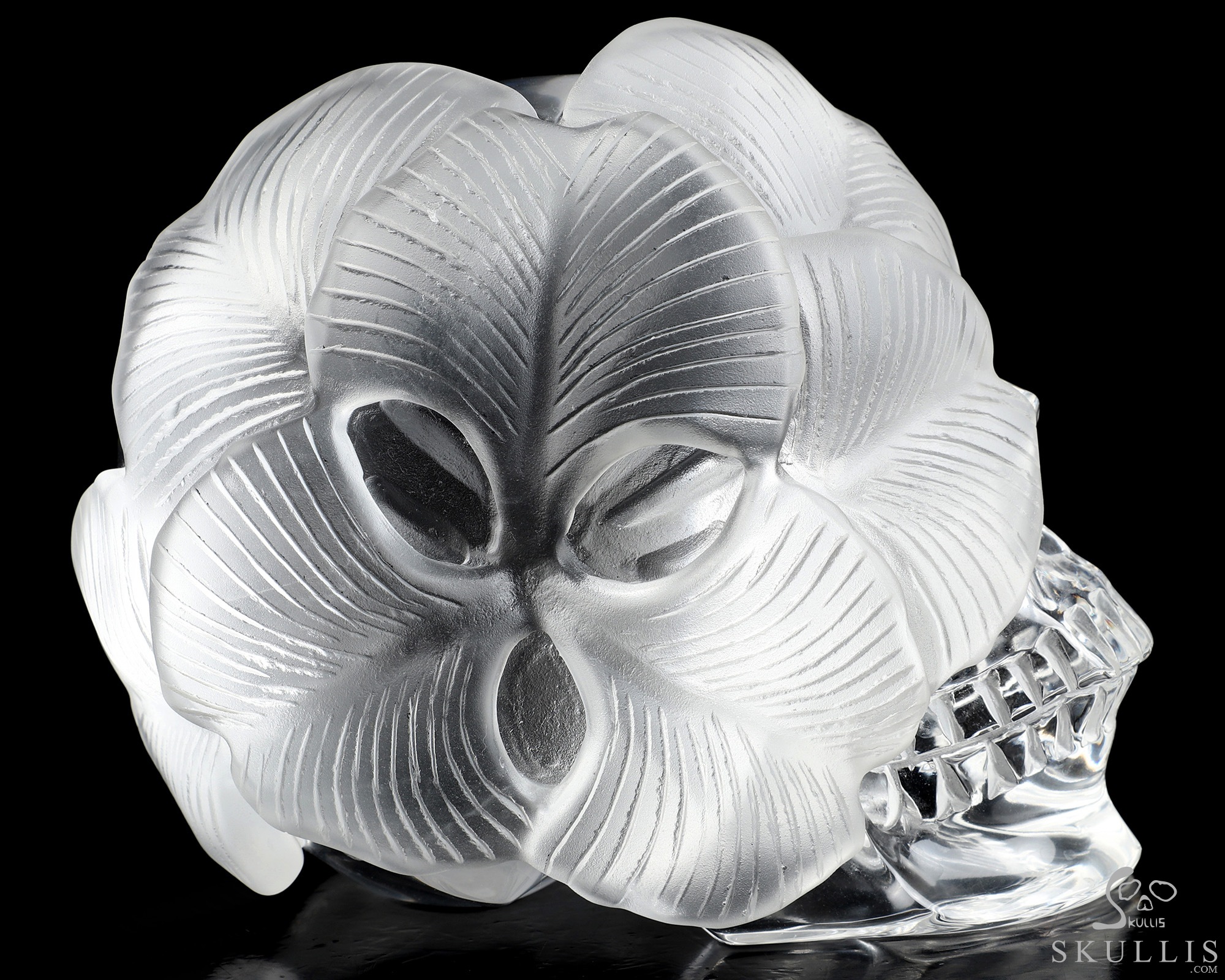 6.0" K9 Crystal Hand Carved Crystal Skull and Flower Fine Art Sculpture, Crystal Healing 6.0" K9 Crystal Hand Carved Crystal Skull and Flower Fine Art Sculpture, Crystal Healing