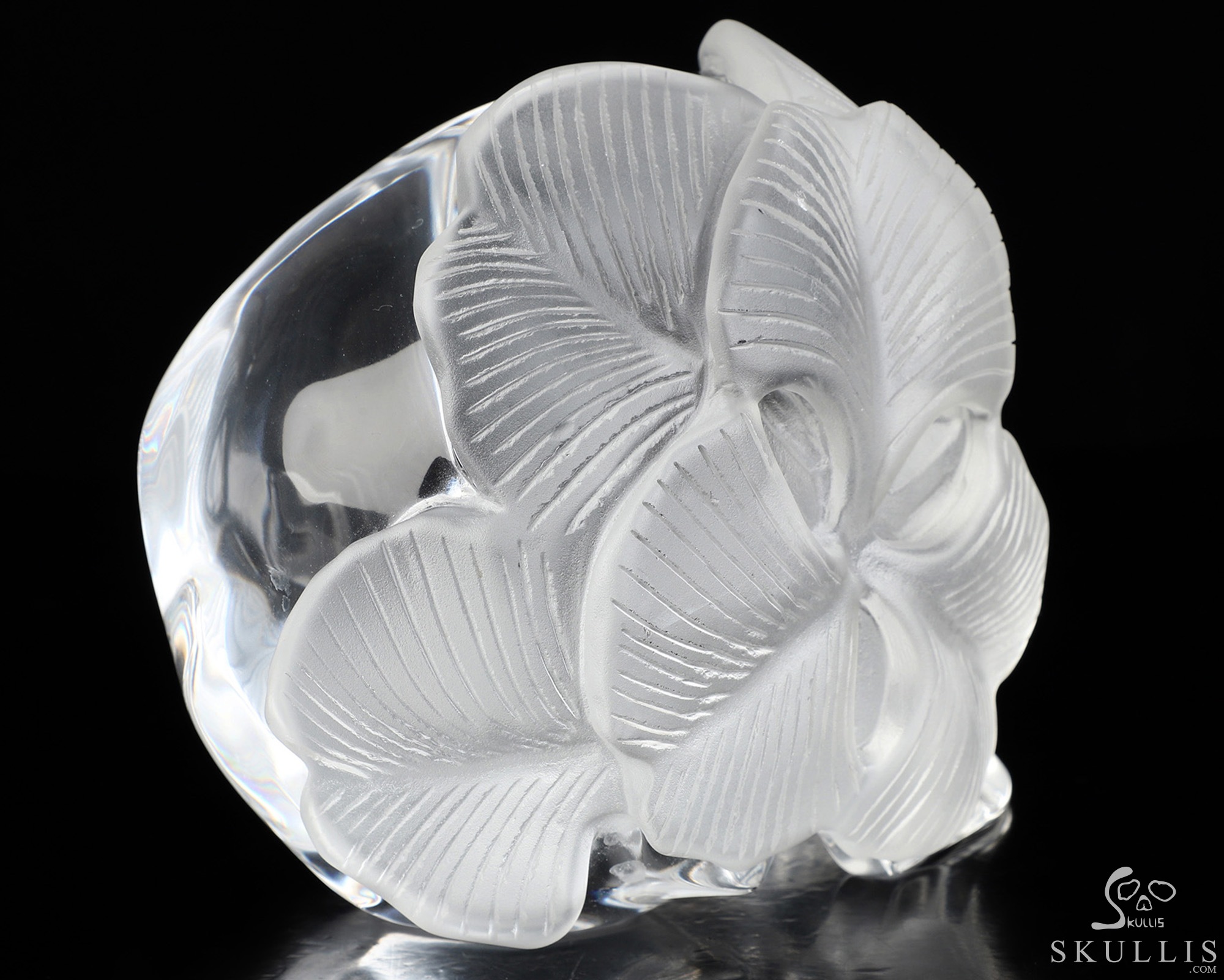 6.0" K9 Crystal Hand Carved Crystal Skull and Flower Fine Art Sculpture, Crystal Healing 6.0" K9 Crystal Hand Carved Crystal Skull and Flower Fine Art Sculpture, Crystal Healing