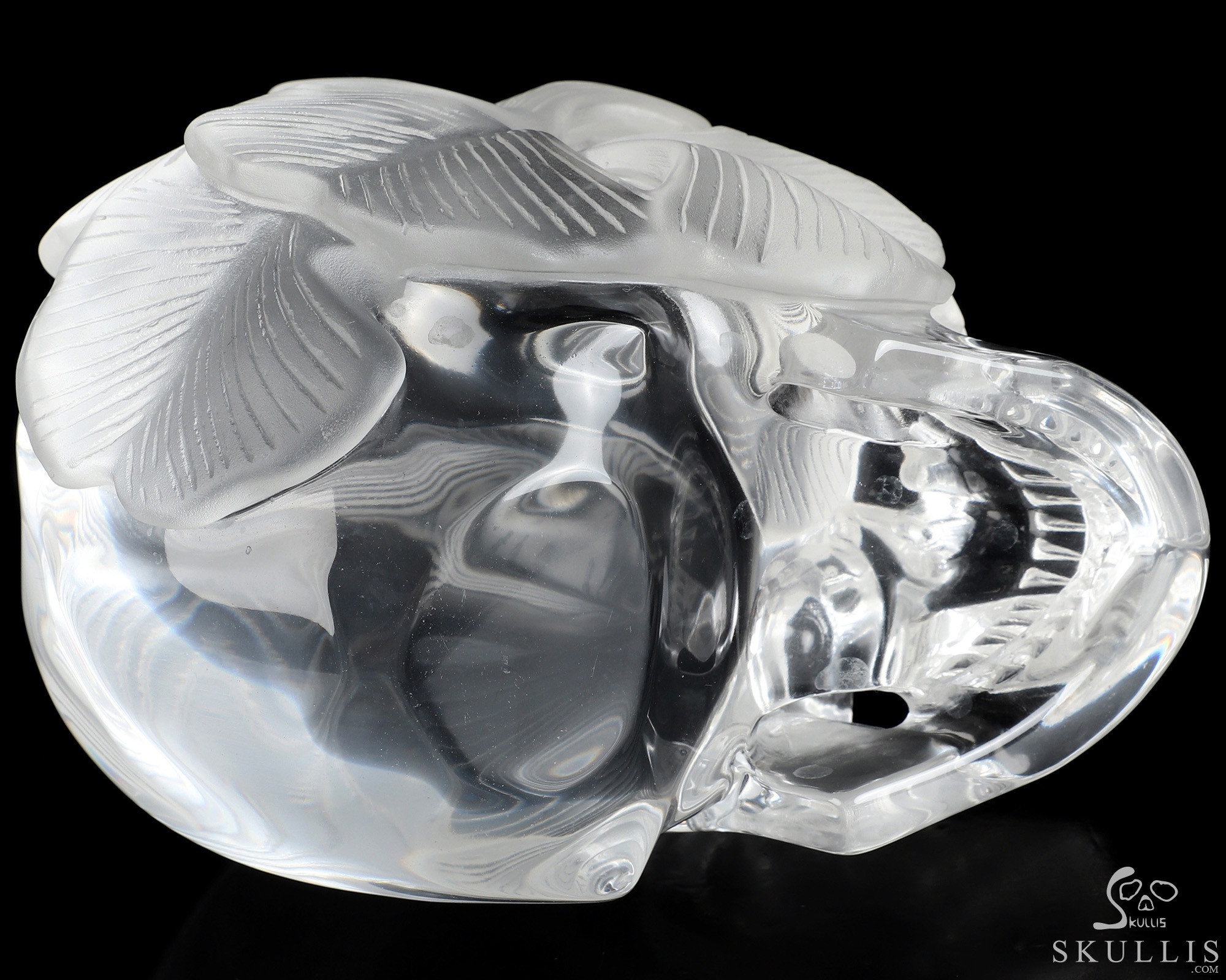 6.0" K9 Crystal Hand Carved Crystal Skull and Flower Fine Art Sculpture, Crystal Healing 6.0" K9 Crystal Hand Carved Crystal Skull and Flower Fine Art Sculpture, Crystal Healing