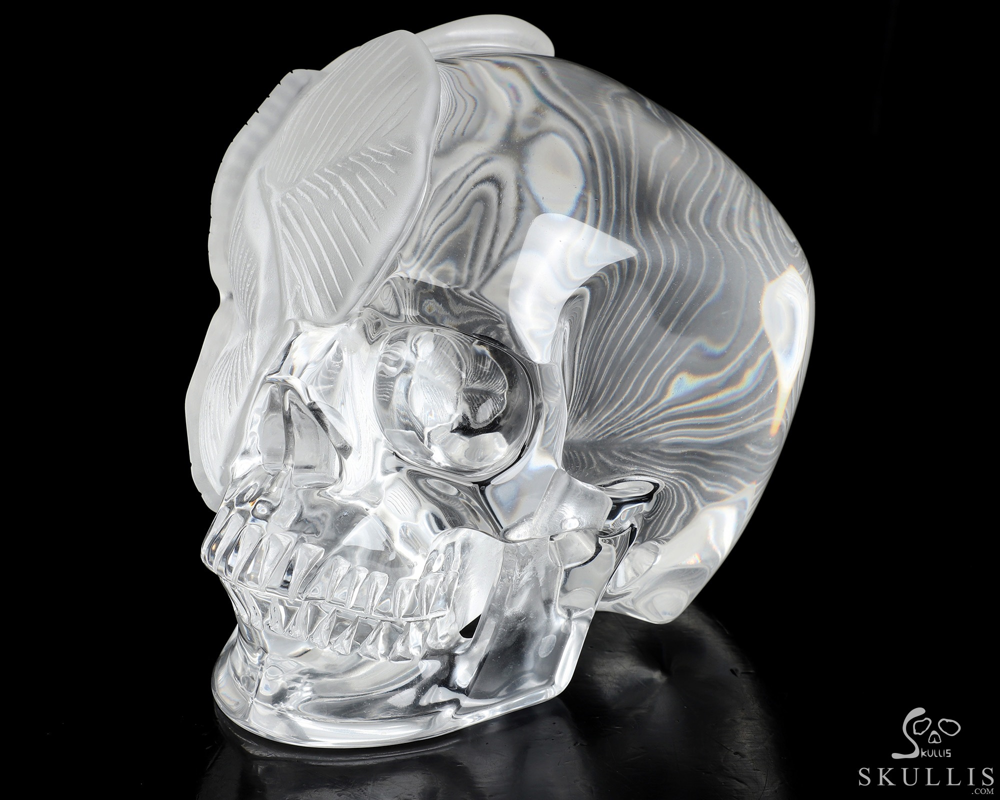 6.0" K9 Crystal Hand Carved Crystal Skull and Flower Fine Art Sculpture, Crystal Healing 6.0" K9 Crystal Hand Carved Crystal Skull and Flower Fine Art Sculpture, Crystal Healing