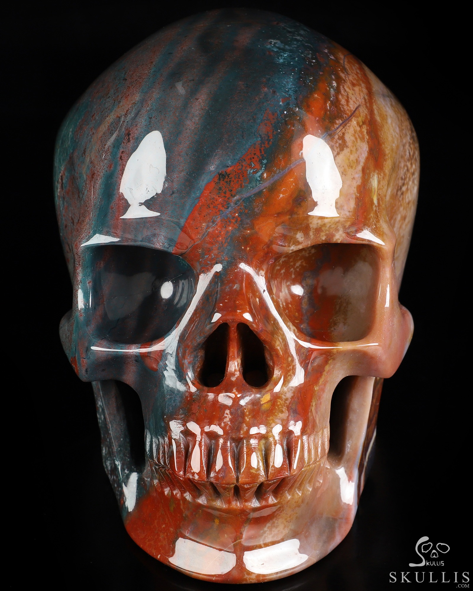 Lifesized 6.9" Bloodstone Hand Carved Crystal Skull, Super Realistic, Crystal Healing Lifesized 6.9" Bloodstone Hand Carved Crystal Skull, Super Realistic, Crystal Healing