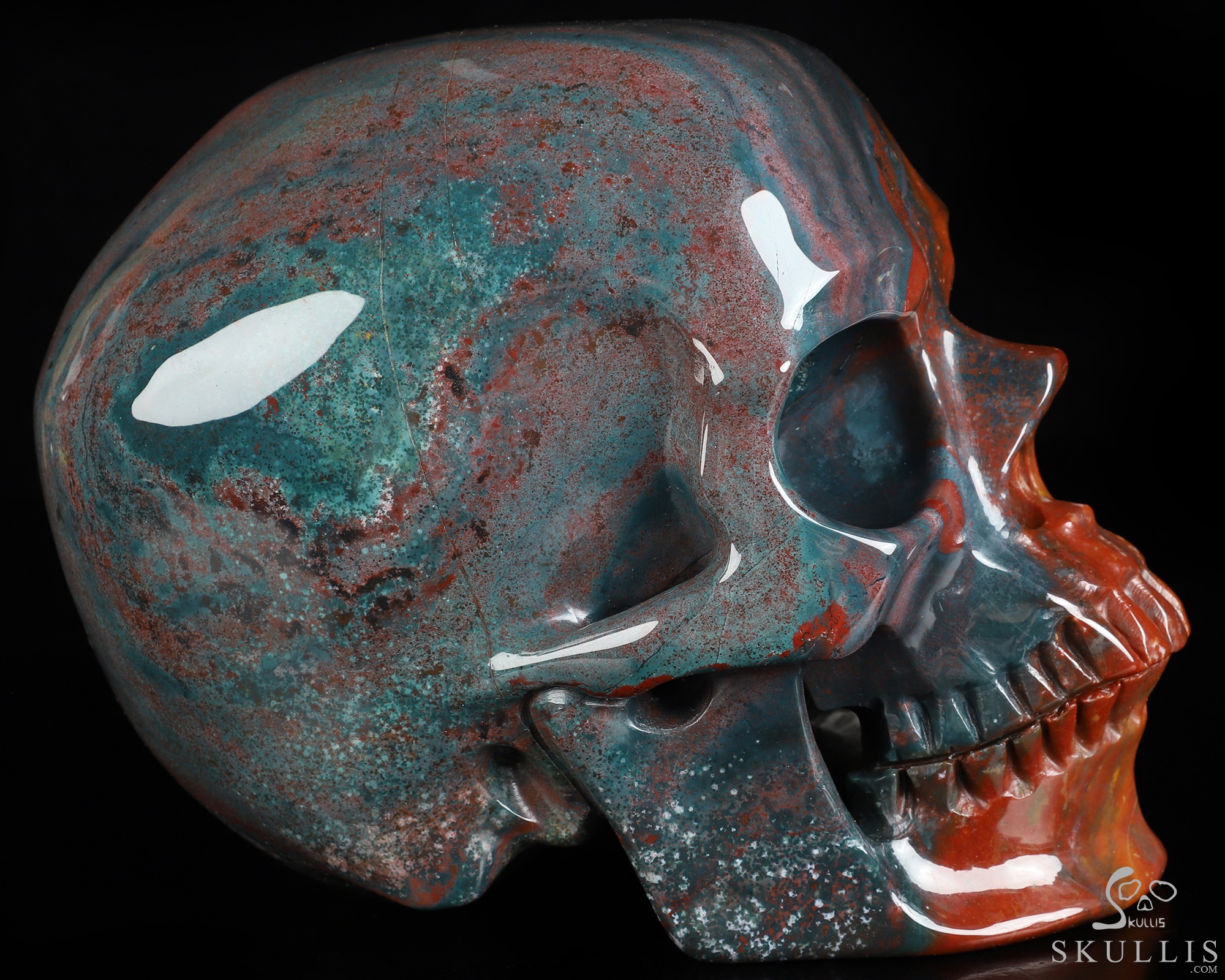 Lifesized 6.9" Bloodstone Hand Carved Crystal Skull, Super Realistic, Crystal Healing Lifesized 6.9" Bloodstone Hand Carved Crystal Skull, Super Realistic, Crystal Healing