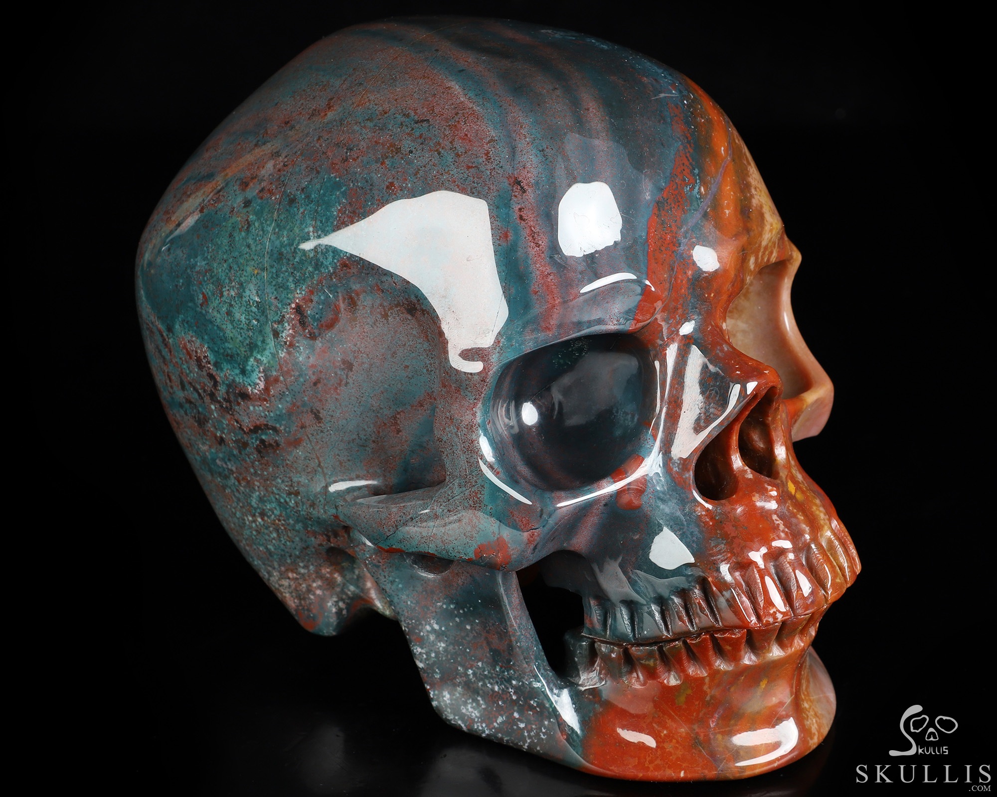 Lifesized 6.9" Bloodstone Hand Carved Crystal Skull, Super Realistic, Crystal Healing Lifesized 6.9" Bloodstone Hand Carved Crystal Skull, Super Realistic, Crystal Healing