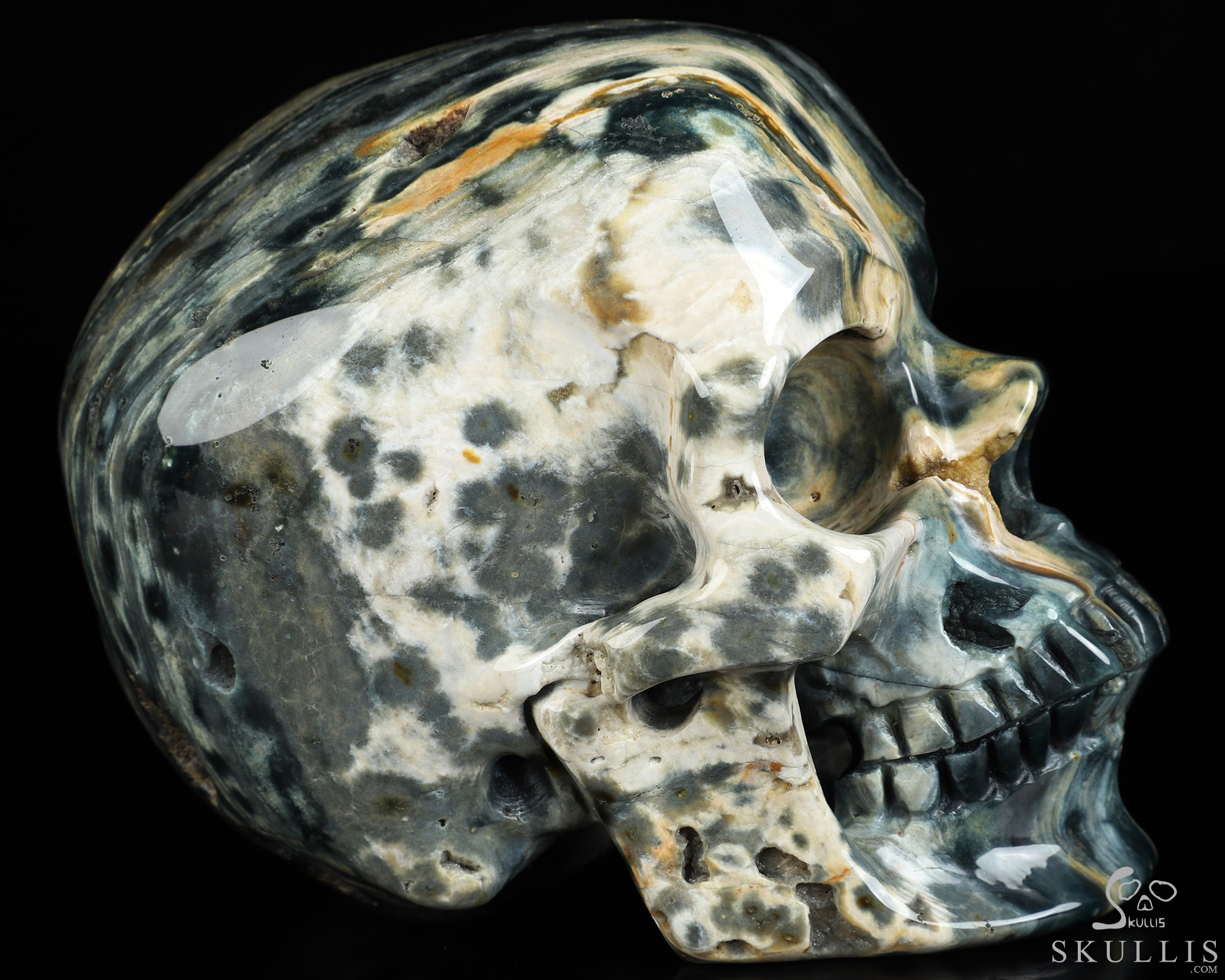 4.7" Ocean Jasper Hand Carved Crystal Skull, Super Realistic, Crystal Healing 4.7" Ocean Jasper Hand Carved Crystal Skull, Super Realistic, Crystal Healing